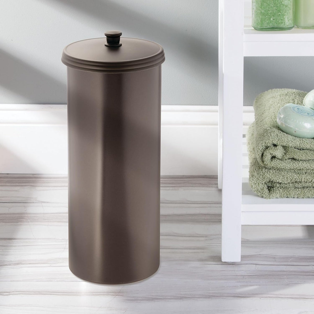 iDesign Freestanding Bathroom Toilet Paper Storage Holder with Lid for 3 Extra Rolls,Bronze,(Pack of 4)