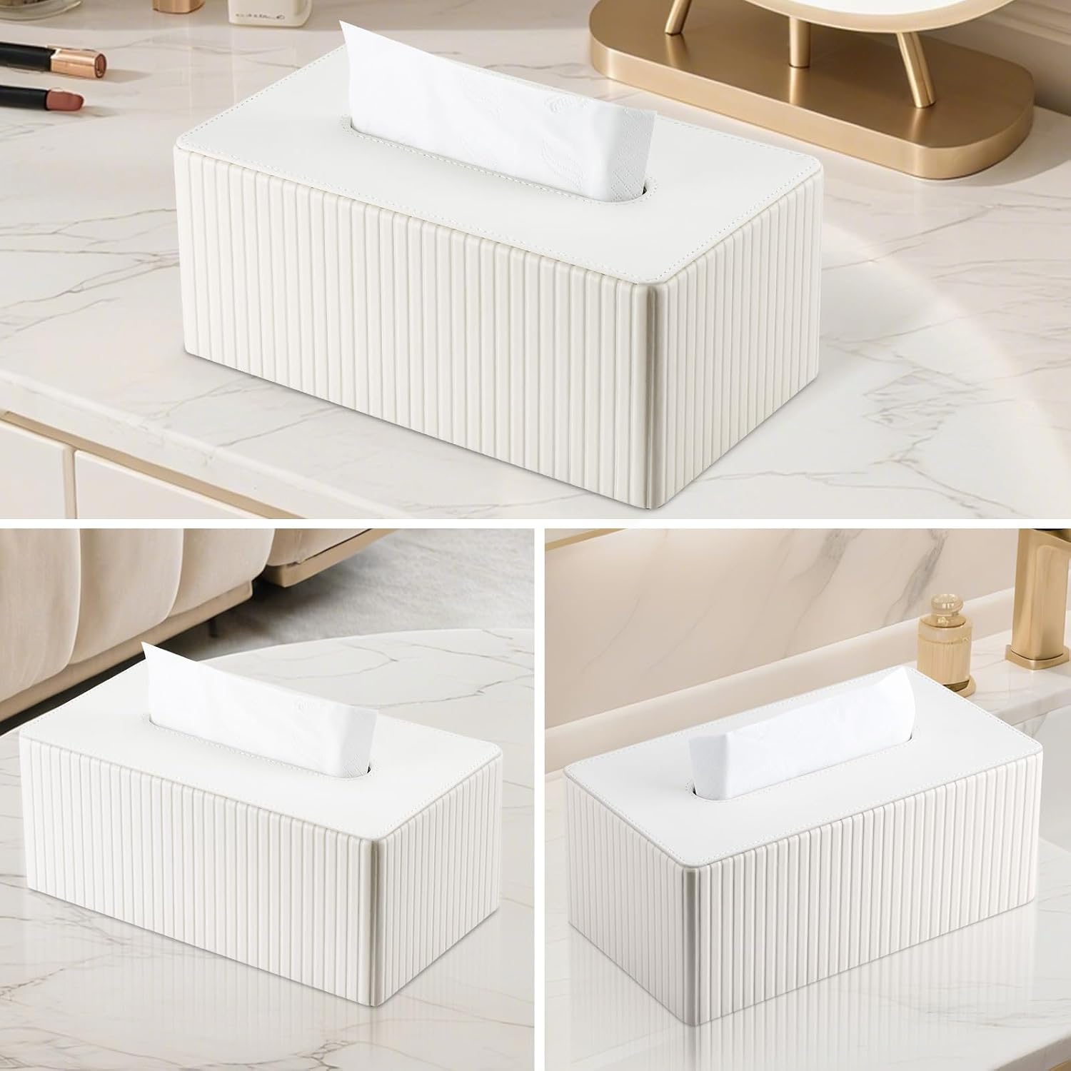 Napkin & Facial Tissue Holder / Off-white Stripe
