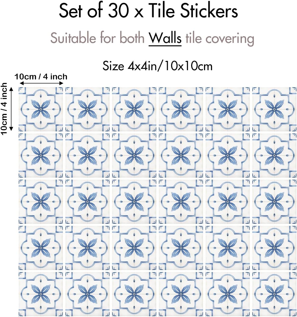French Country Vinyl Decals / Blue / 4 x 4 / Set of 30