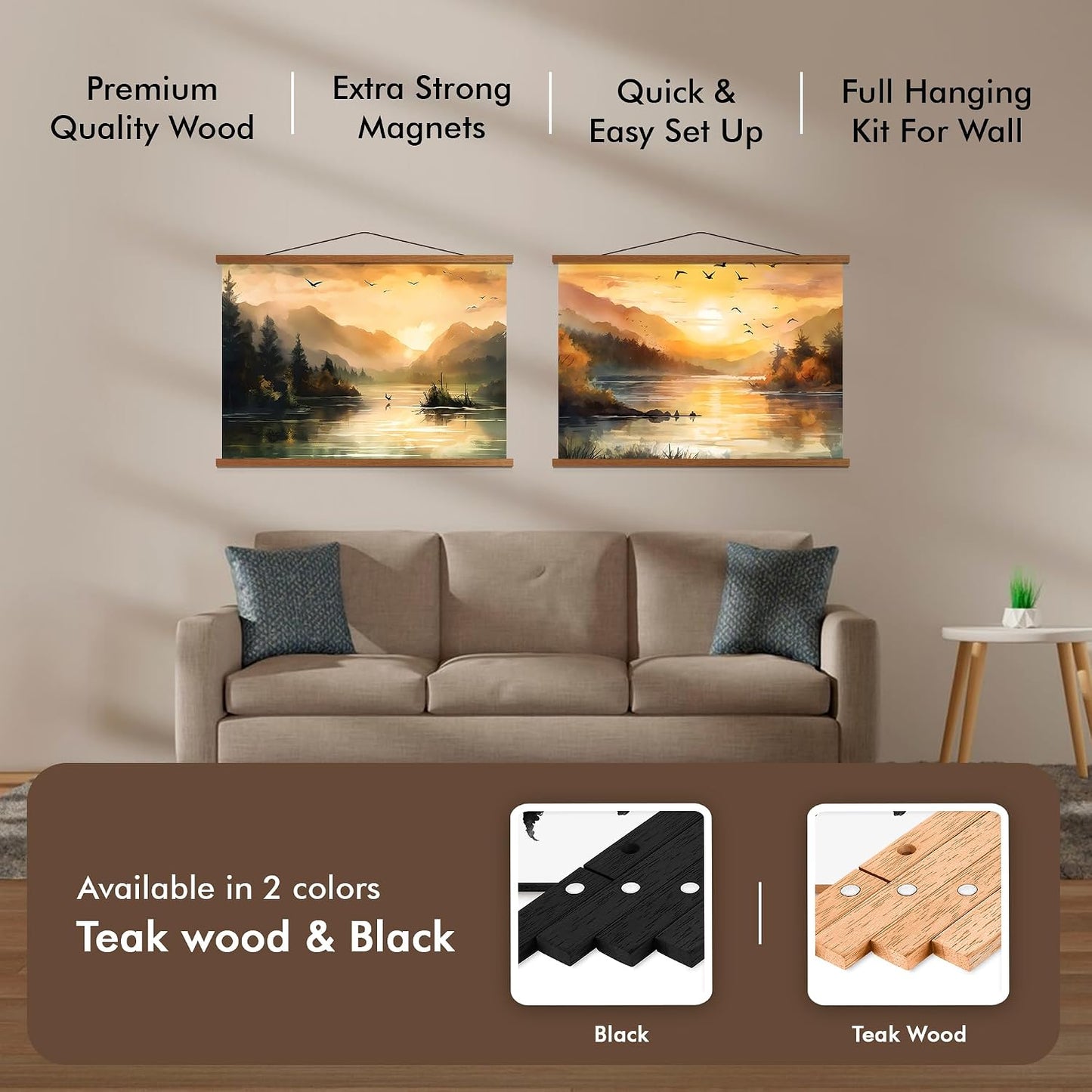 Magnetic Poster Hanger 36” Poster Frame with Strong Magnets, Complete Hanging Kit for Posters, Art, Maps, and More