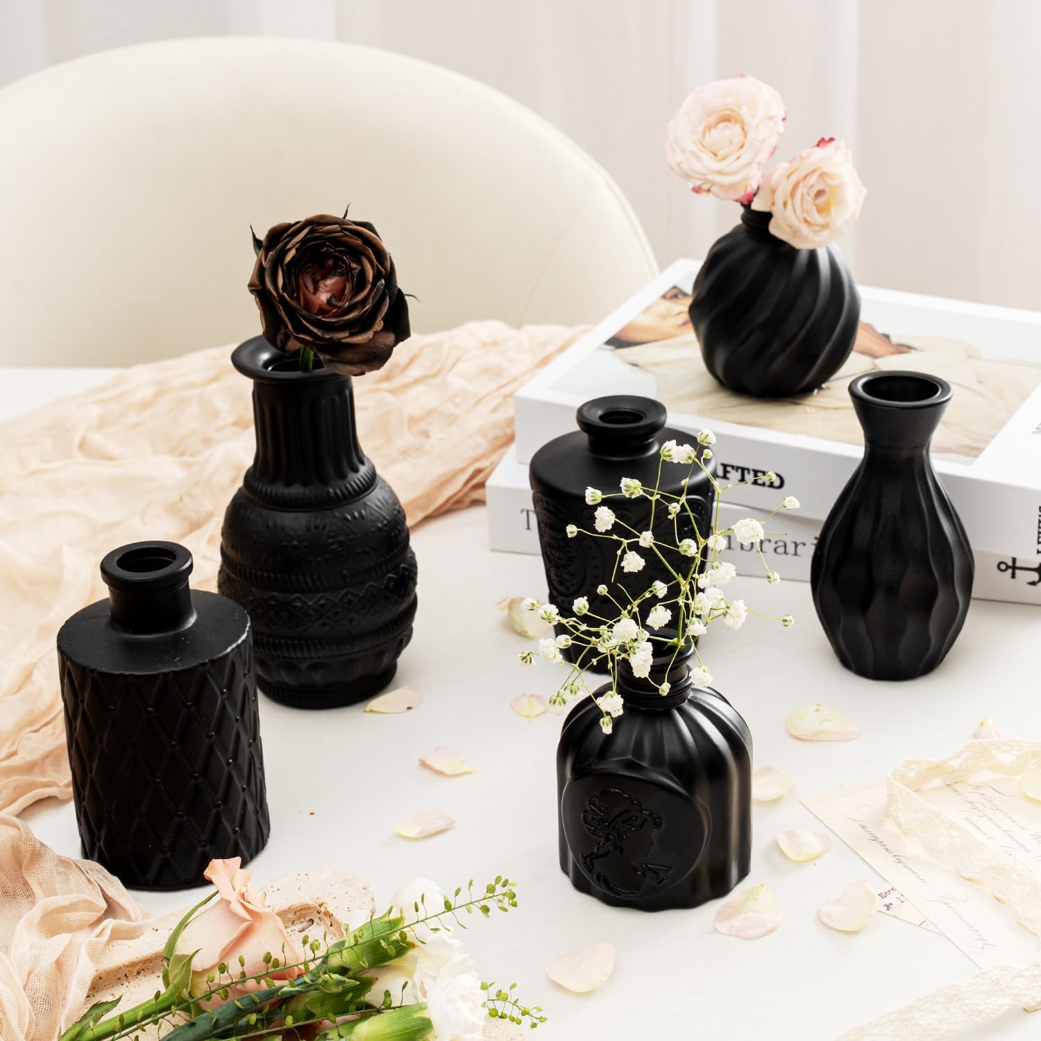 Black Glass Bud Vase Pcs / Classic Black / Set of 14
