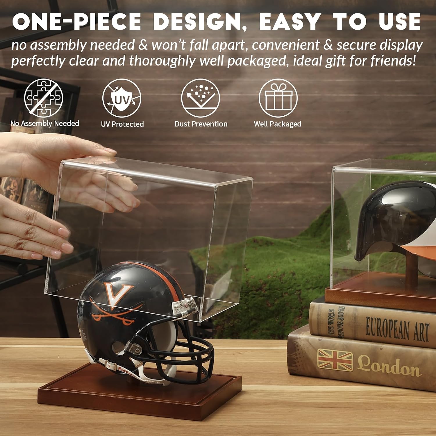 Mini Helmet Display Case, Acrylic Clear 1/2 Football Baseball Helmet Showcase, UV Protection Souvenirs and Collectibles