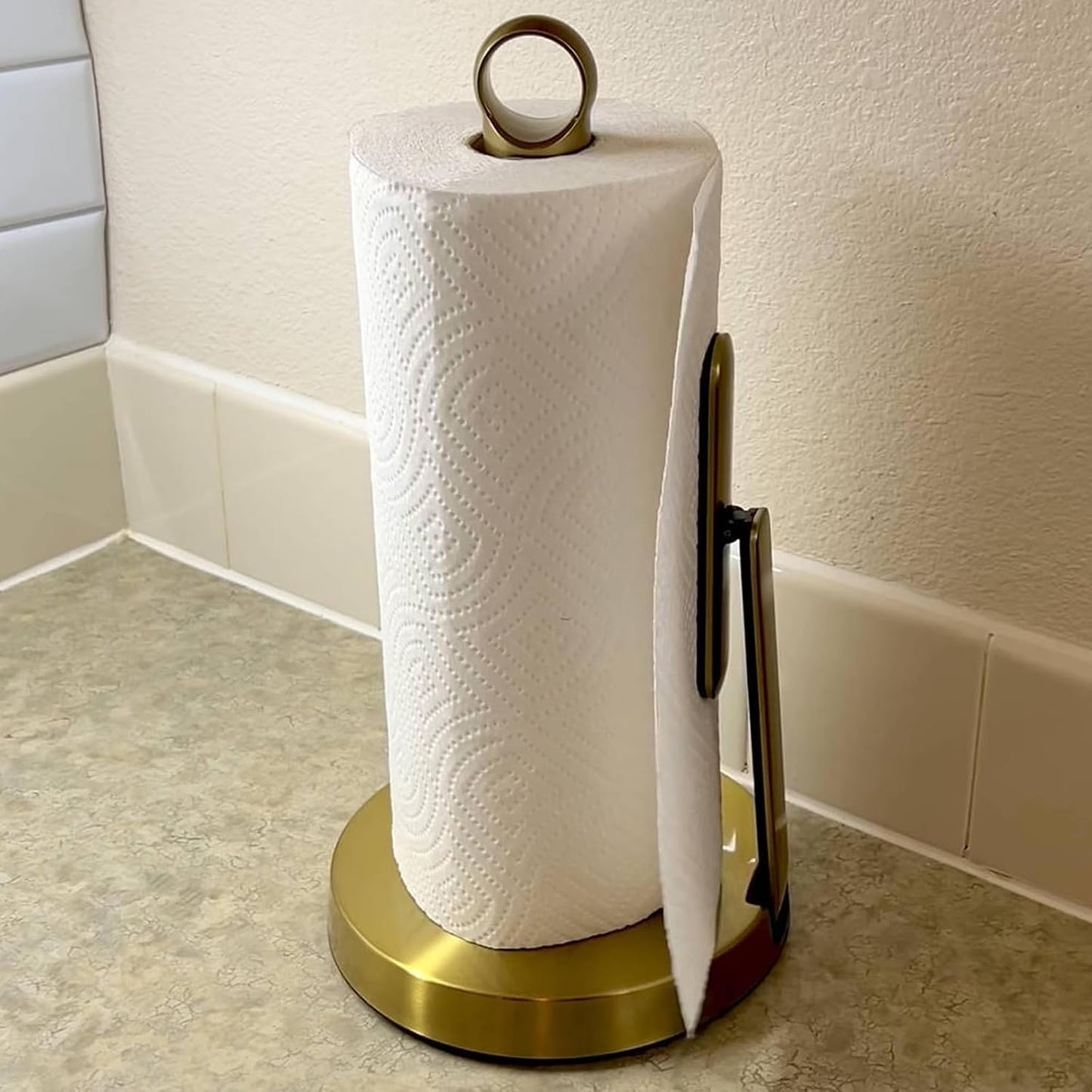 theaoo Heavy-Duty Paper Towel Holder with Tension Arm, Countertop(1, Gold) | Easy One-Handed Tear, Modern Stainless