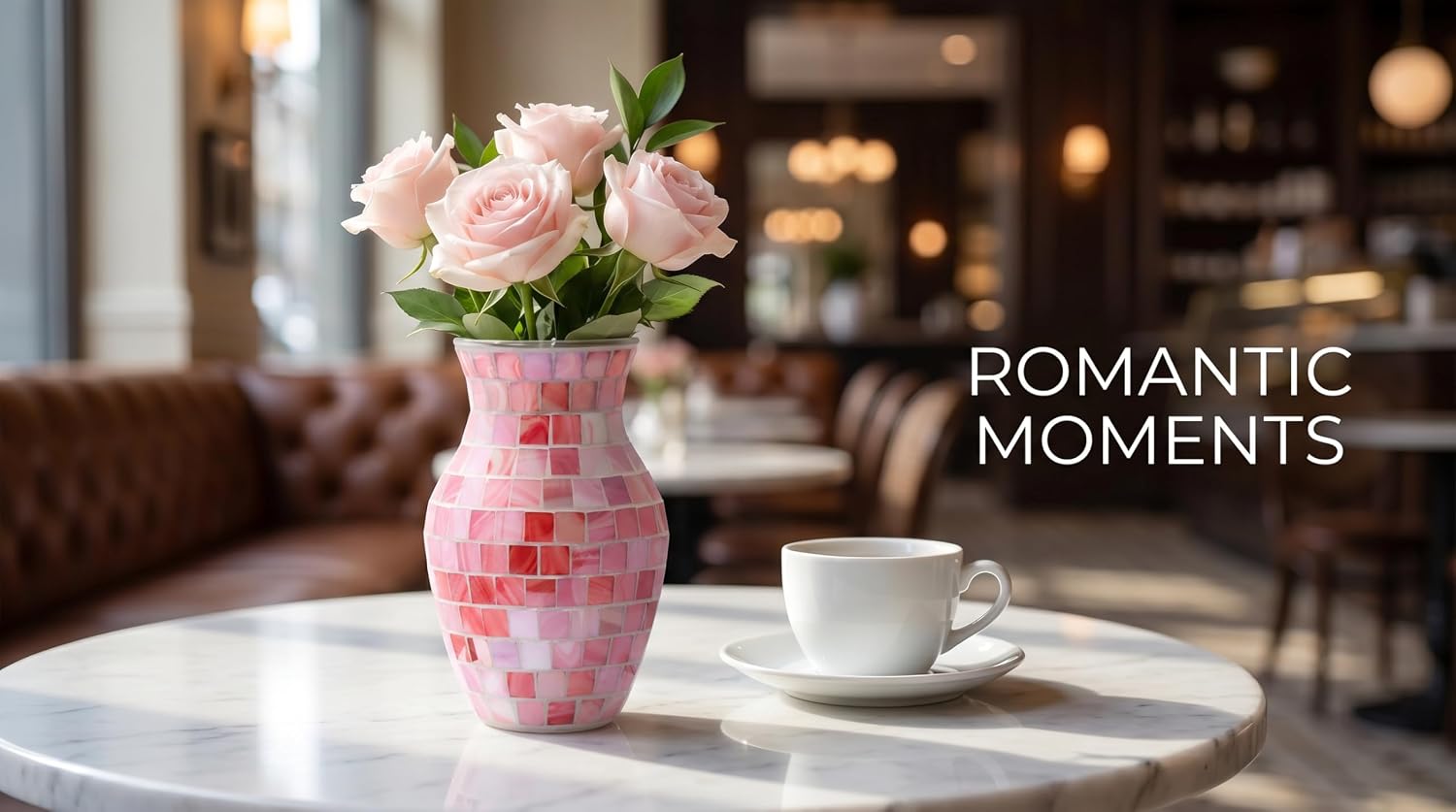 Handmade Textured Glass Flower Vase / Pink Agate