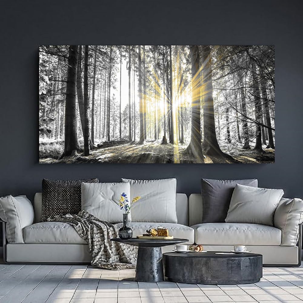 White Forest Wall Art Prints Sunset Landscape Canvas Picture / Blandcape-wb / 40"L x 20"W / Black