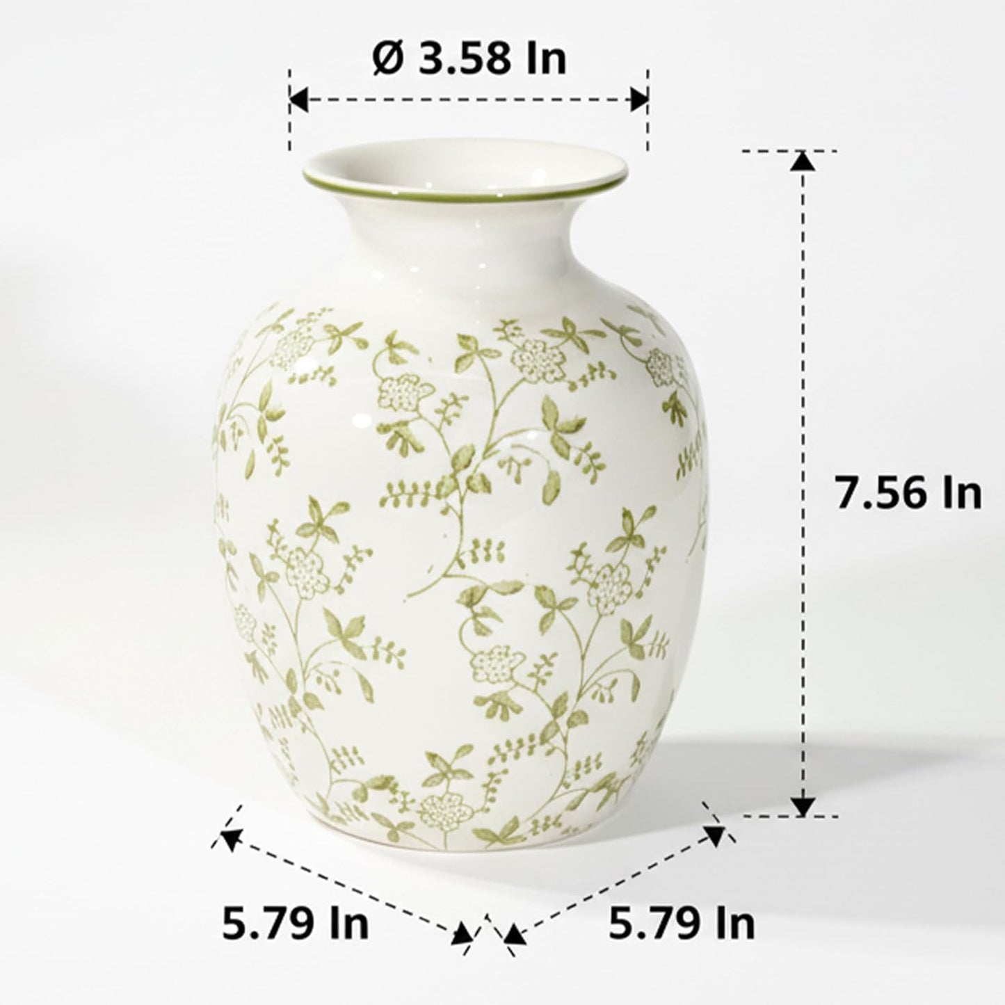 Ceramic Vase for Pampas Grass / Green and Beige / 7 Inch