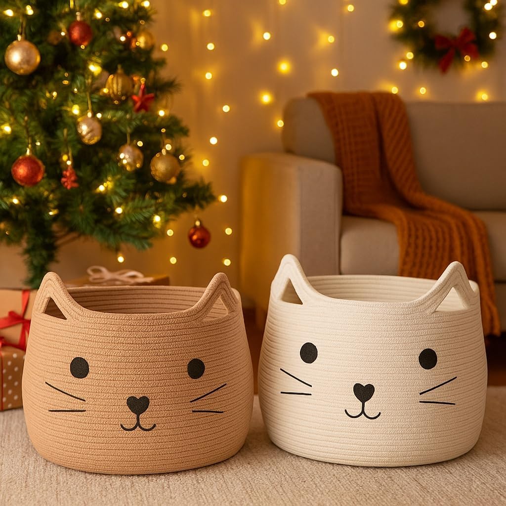 Animal Baskets Large Woven Cotton Rope Storage / Jute / Jute Cat