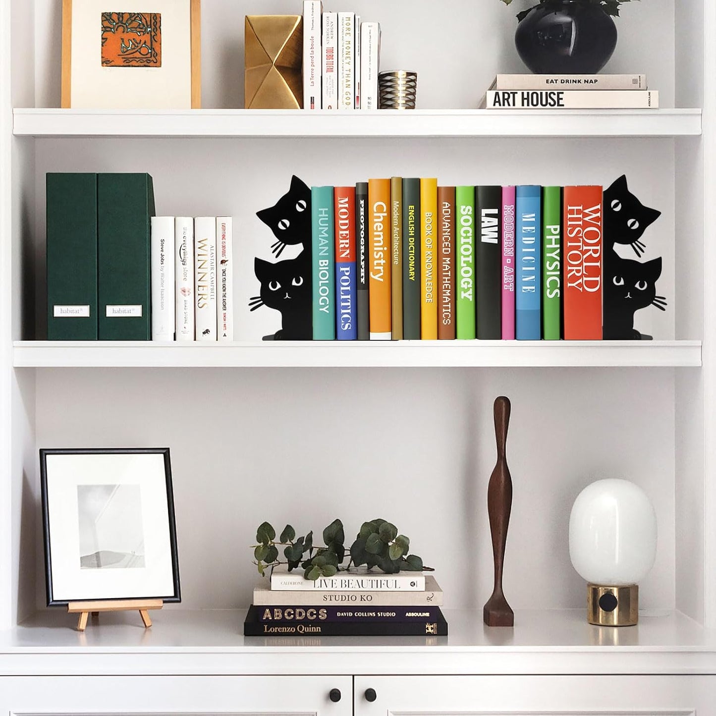 Peeping Cat Metal Bookends Heavy Books Desktop Organize / Clear