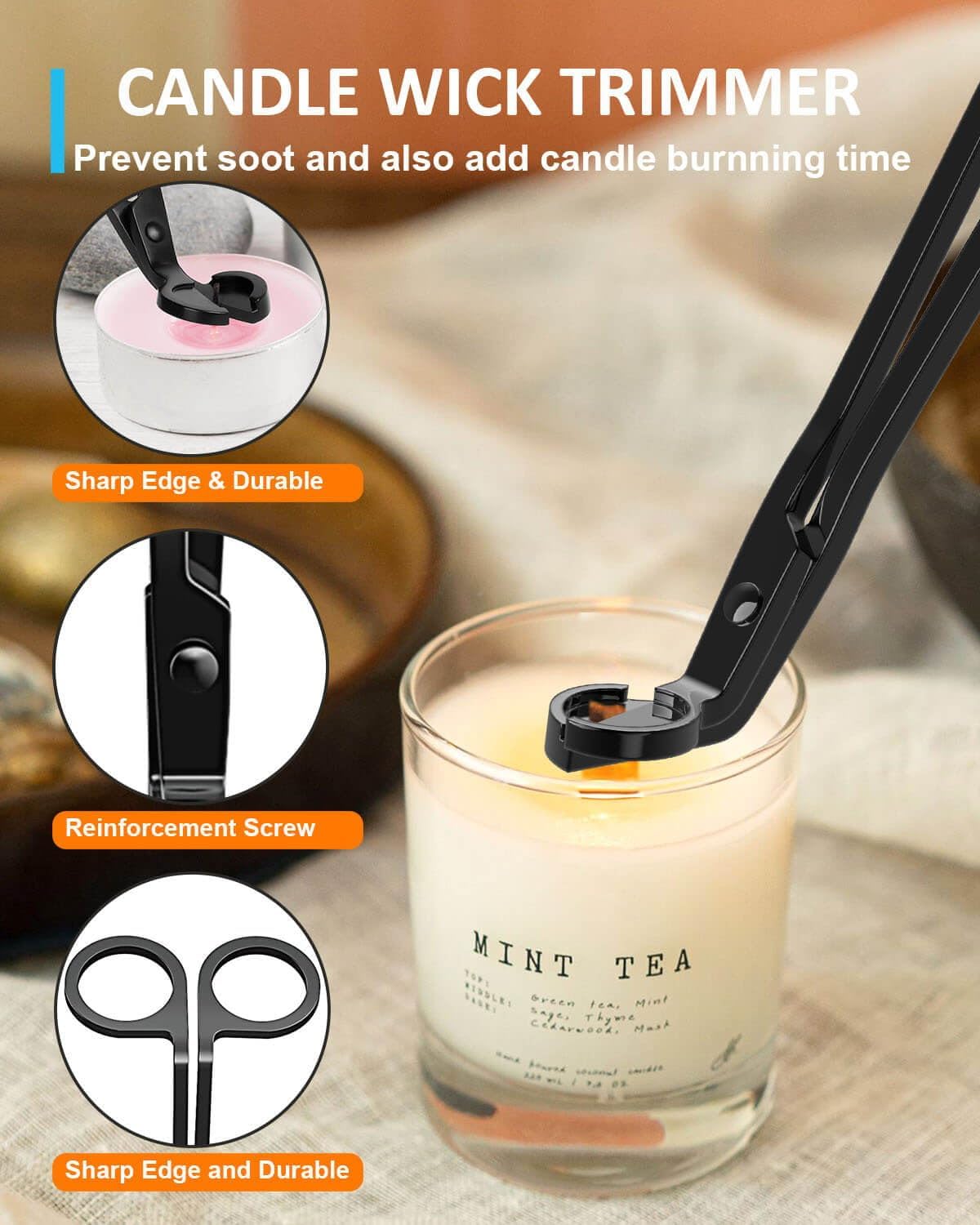 Black 5 in 1 Candle Care Kit, Elegant Candle Wick Trimmer Set, Candle Lighter Set, Candle Snuffer, Candle Tray, Candle