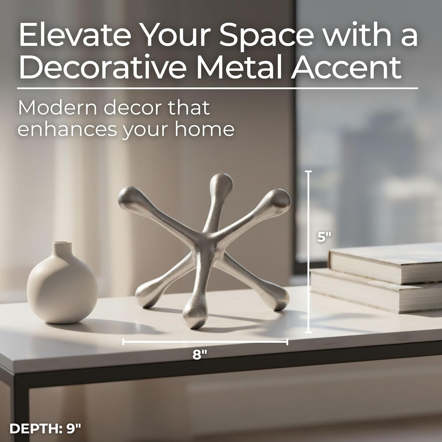 Metal Modern Decorative Accent / 8"H / Silver