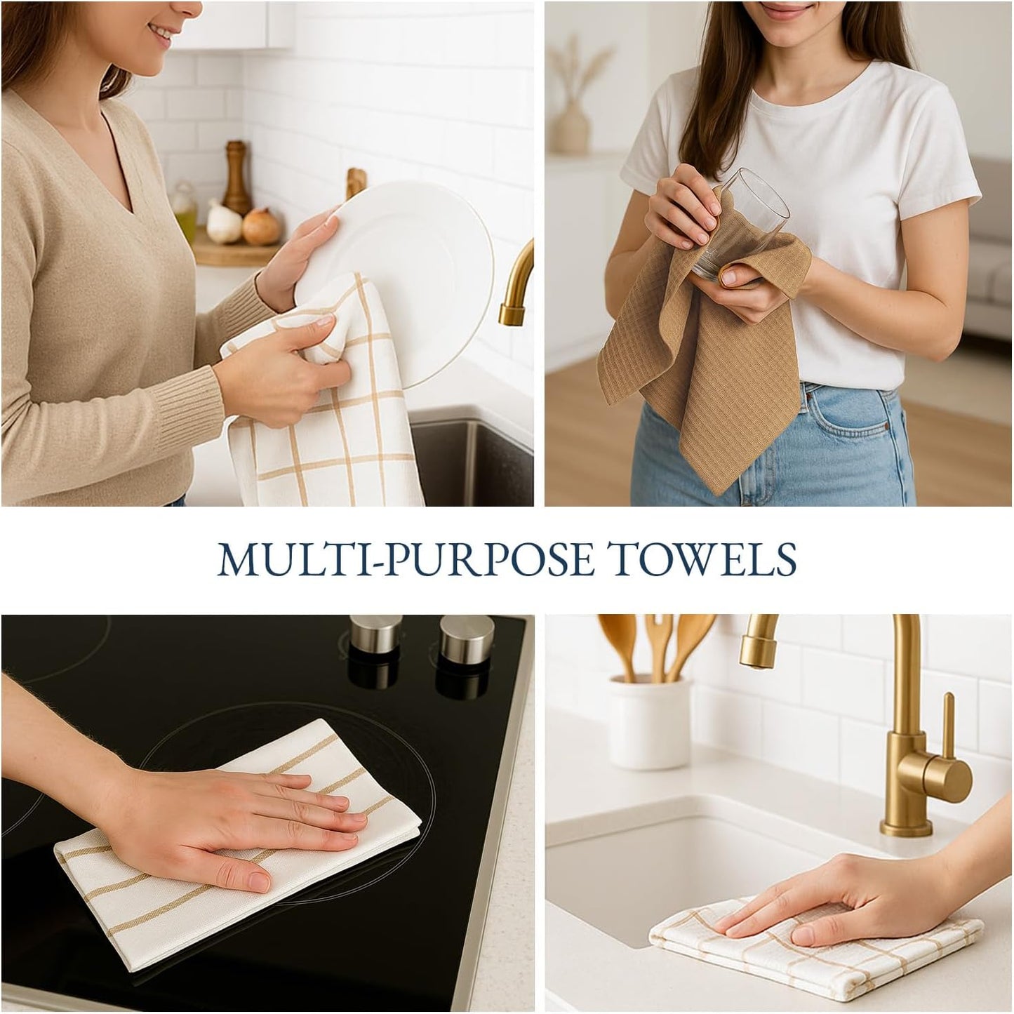 LANE LINEN Kitchen Towels & Dishcloths Set of 12-100% Cotton, Quick-Drying 18” x 28” Absorbent Dish & Tea Towels, Soft