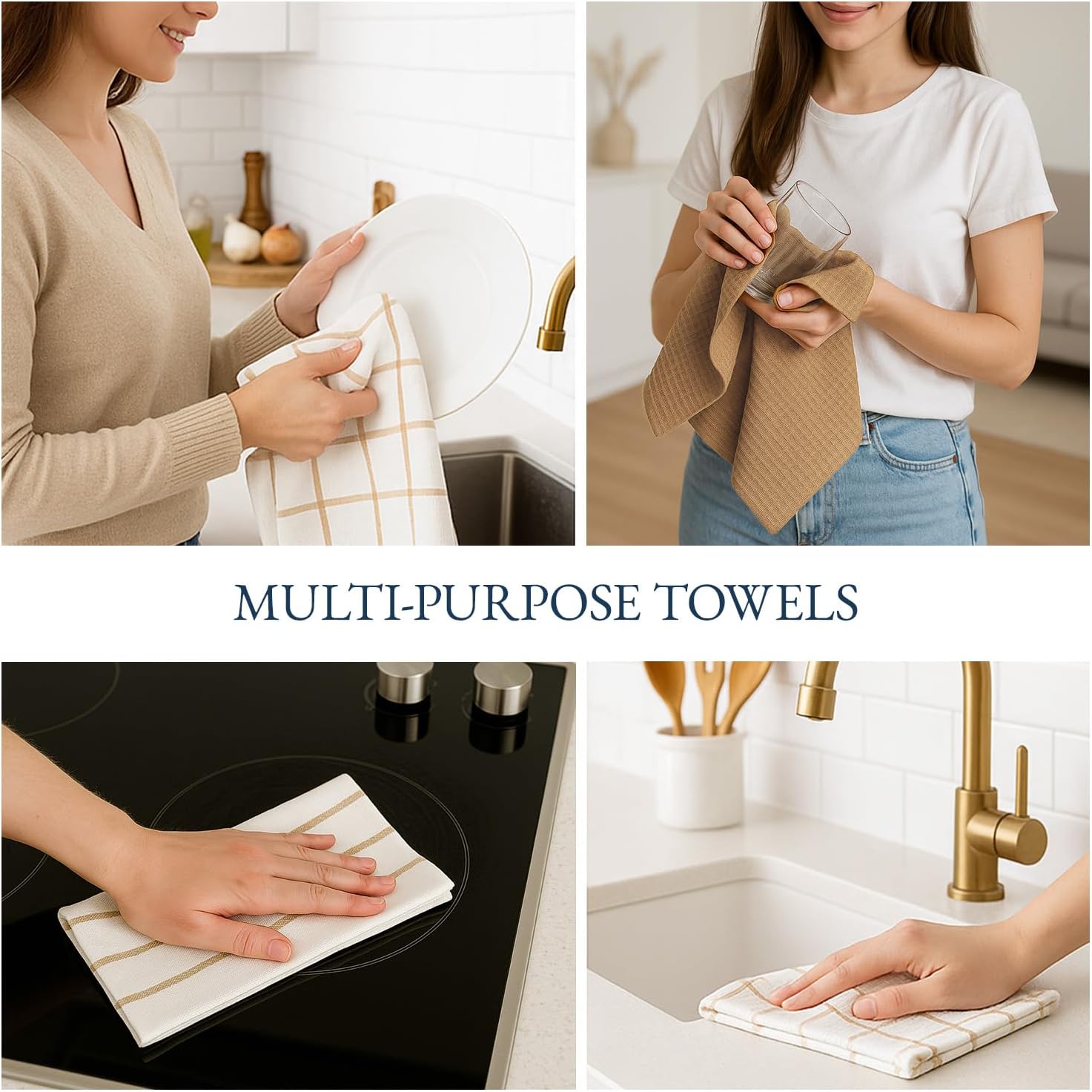 LANE LINEN Kitchen Towels & Dishcloths Set of 12-100% Cotton, Quick-Drying 18” x 28” Absorbent Dish & Tea Towels, Soft