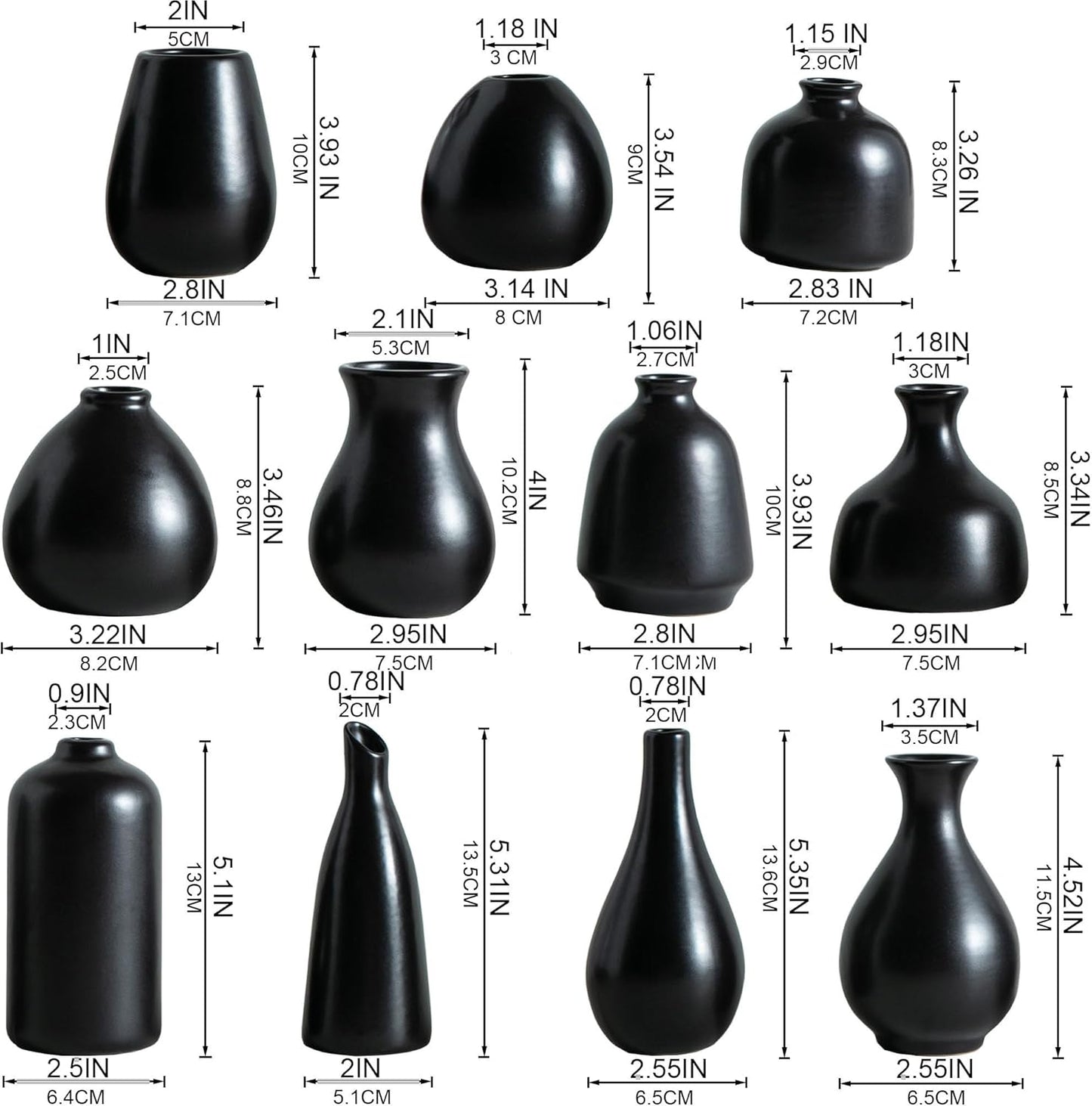 Ceramic Bud Vases / Black Bud Vases / Set of 11