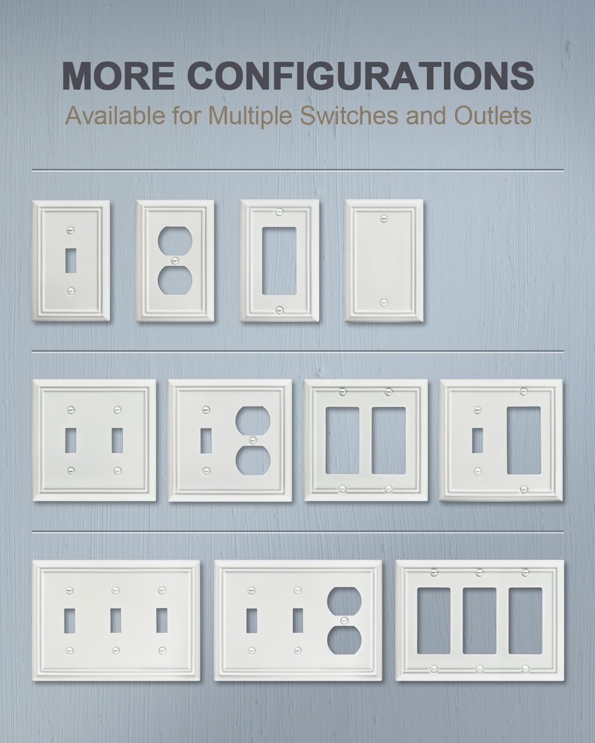 Switch Plates Outlet Covers, 6-Pack Metal Wall Plates, Off White | Midsize Duplex Outlet Cover, Ideal for Electrical