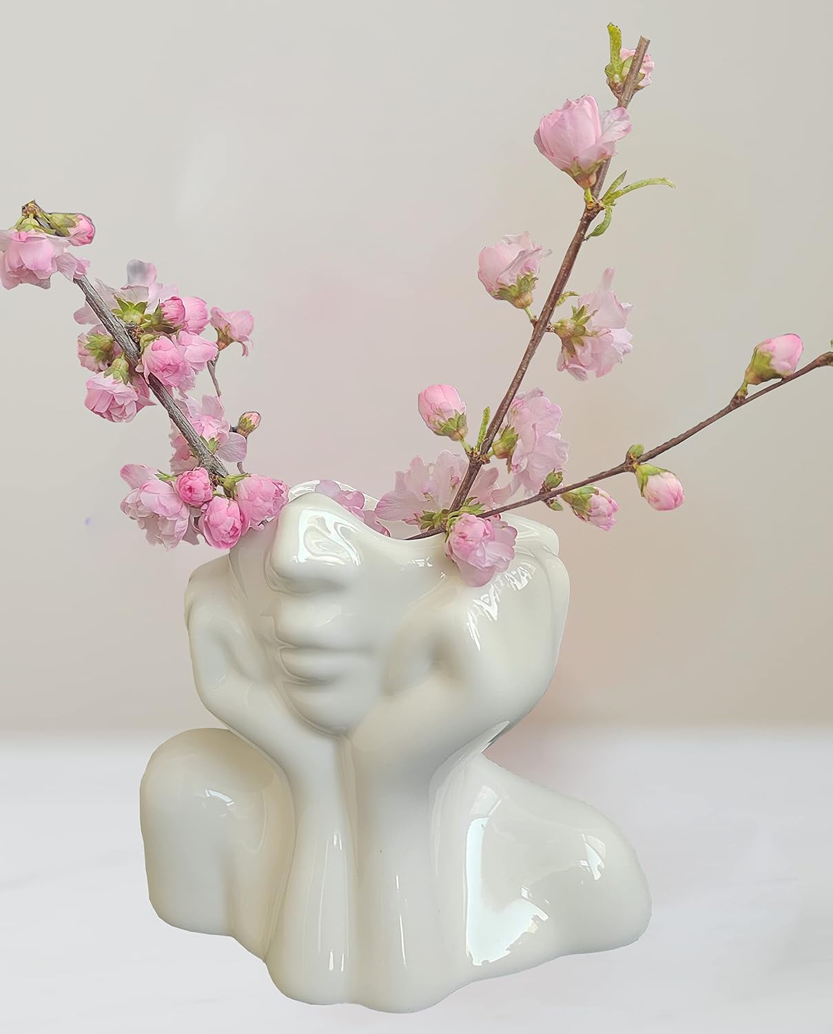 Face Vase Unique Ceramic Vase / White-a