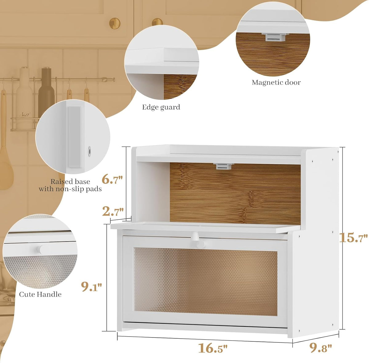 Bread Box for Kitchen Countertop, Large Bamboo Bread Storage Container with Double Layer, Bread Holder for Homemade