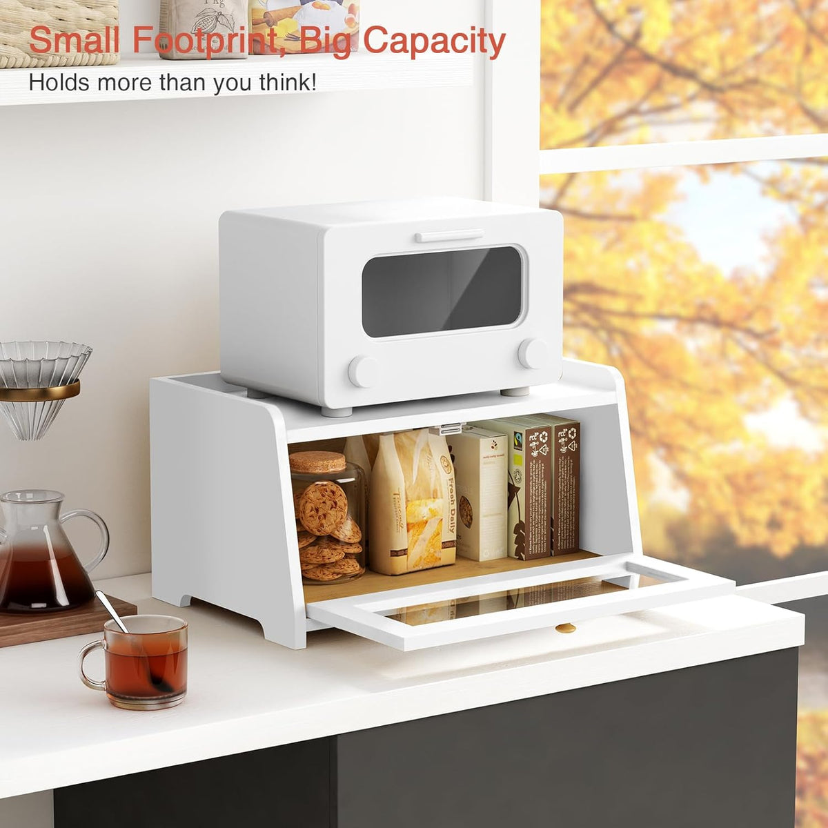 Goozii White Bread Box for Kitchen Countertop, Modern Counter Breadbox for Homemade Bread, Large Corner Bread Storage