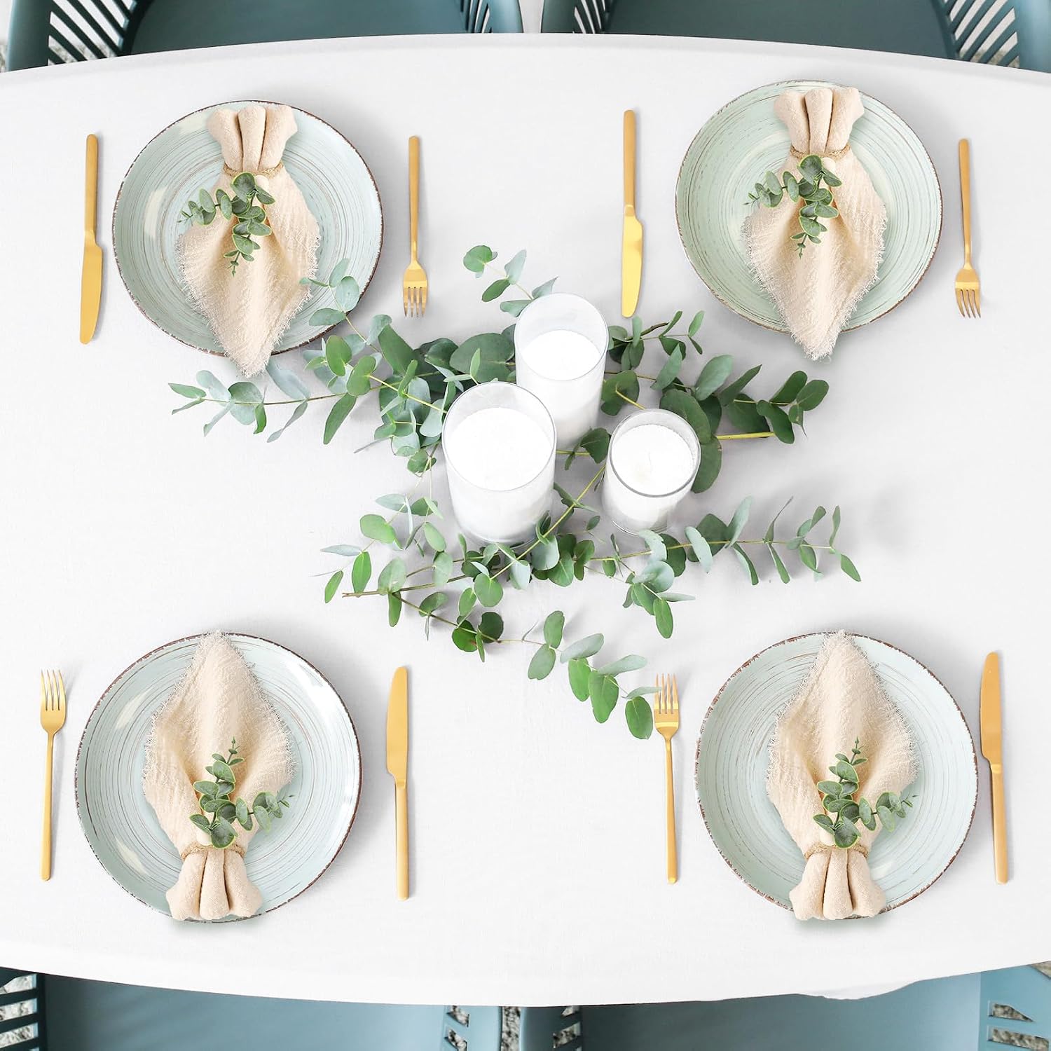 JarThenaAMCS Napkin Rings Set of 30 Rustic Eucalyptus Leaf Rings Wood Bead Farmhouse Napkin Ring for Spring Summer