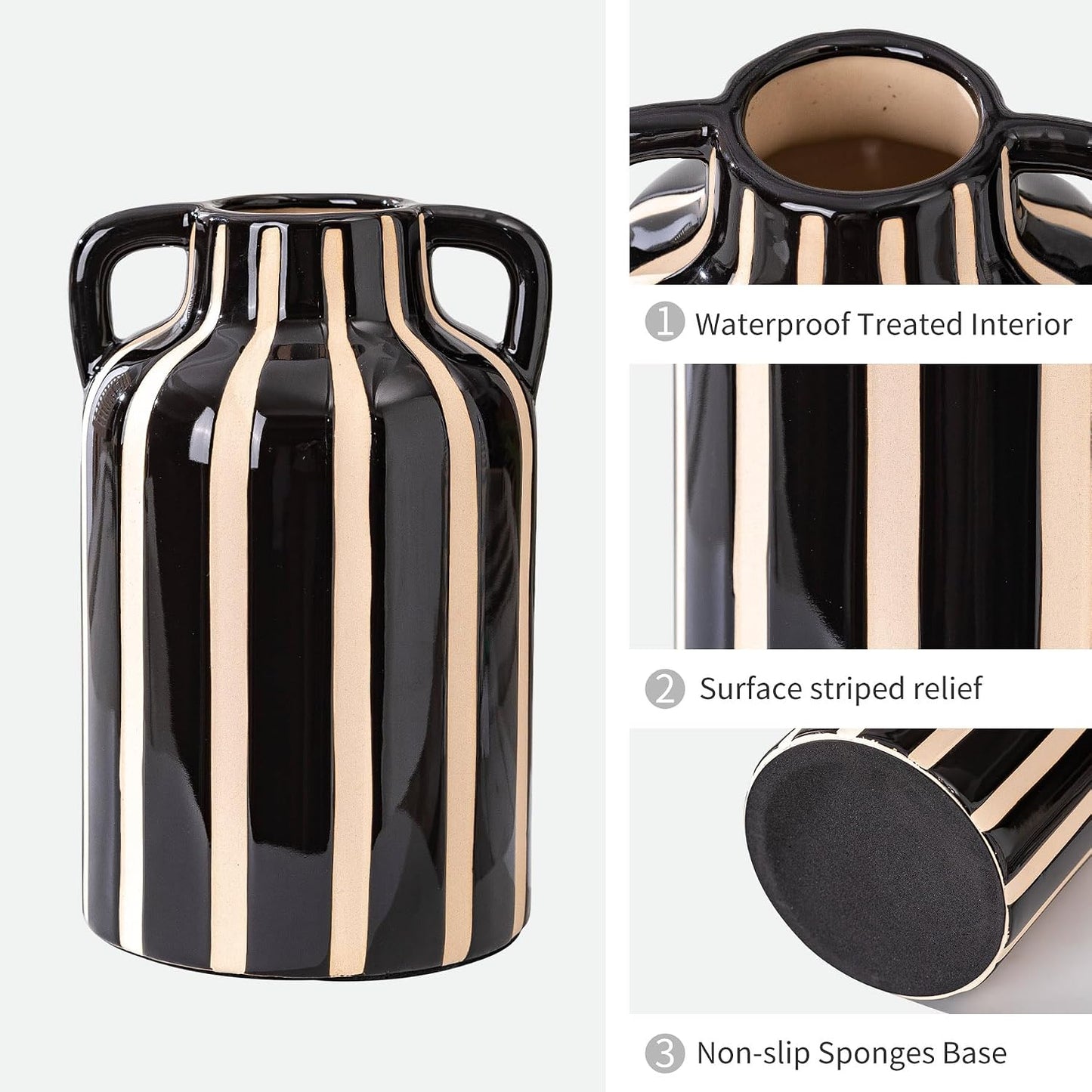 Black Ceramic Vase / Black and White
