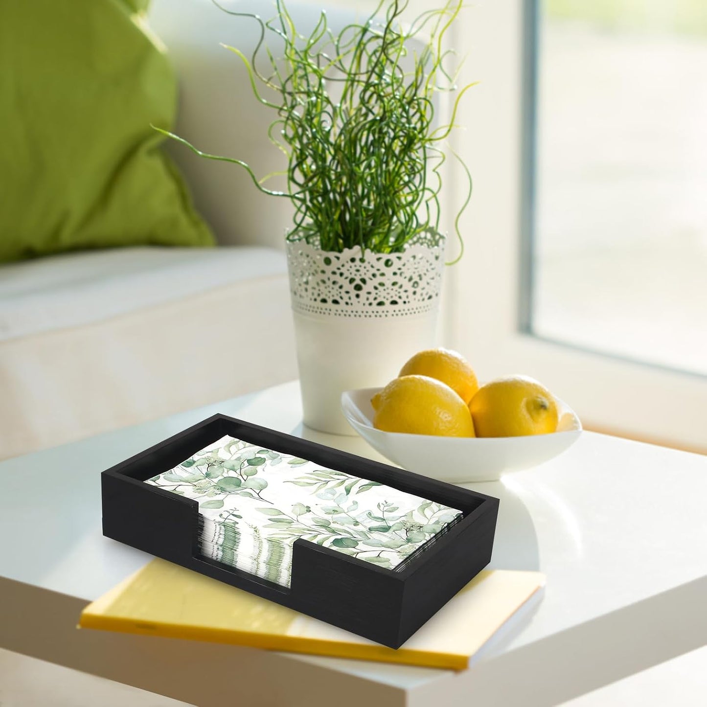 Black Wooden Napkin Holder Guest Towels Holder Flat Bathroom Napkins Holder Disposable / Black Wood