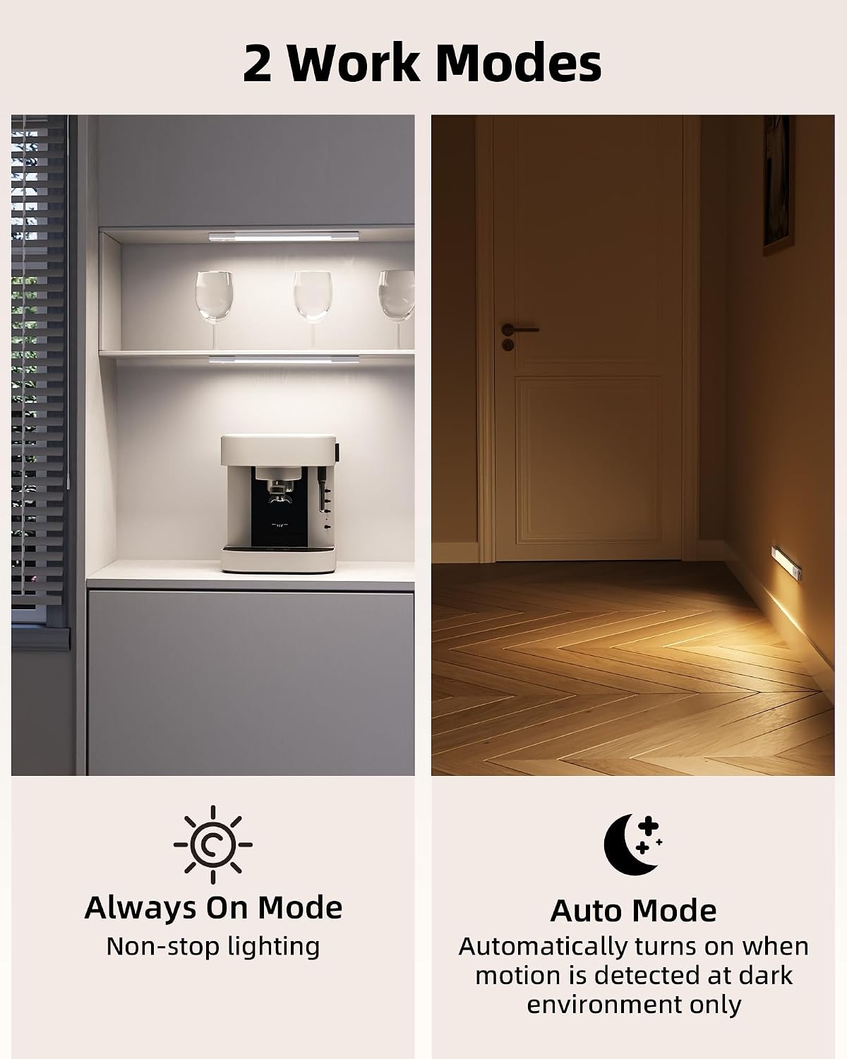 EZVALO 6-Pack Under Cabinet Lighting, Wireless Closet Lights, 50 LED Rechargeable Motion Sensor Light, Dimmable, 3