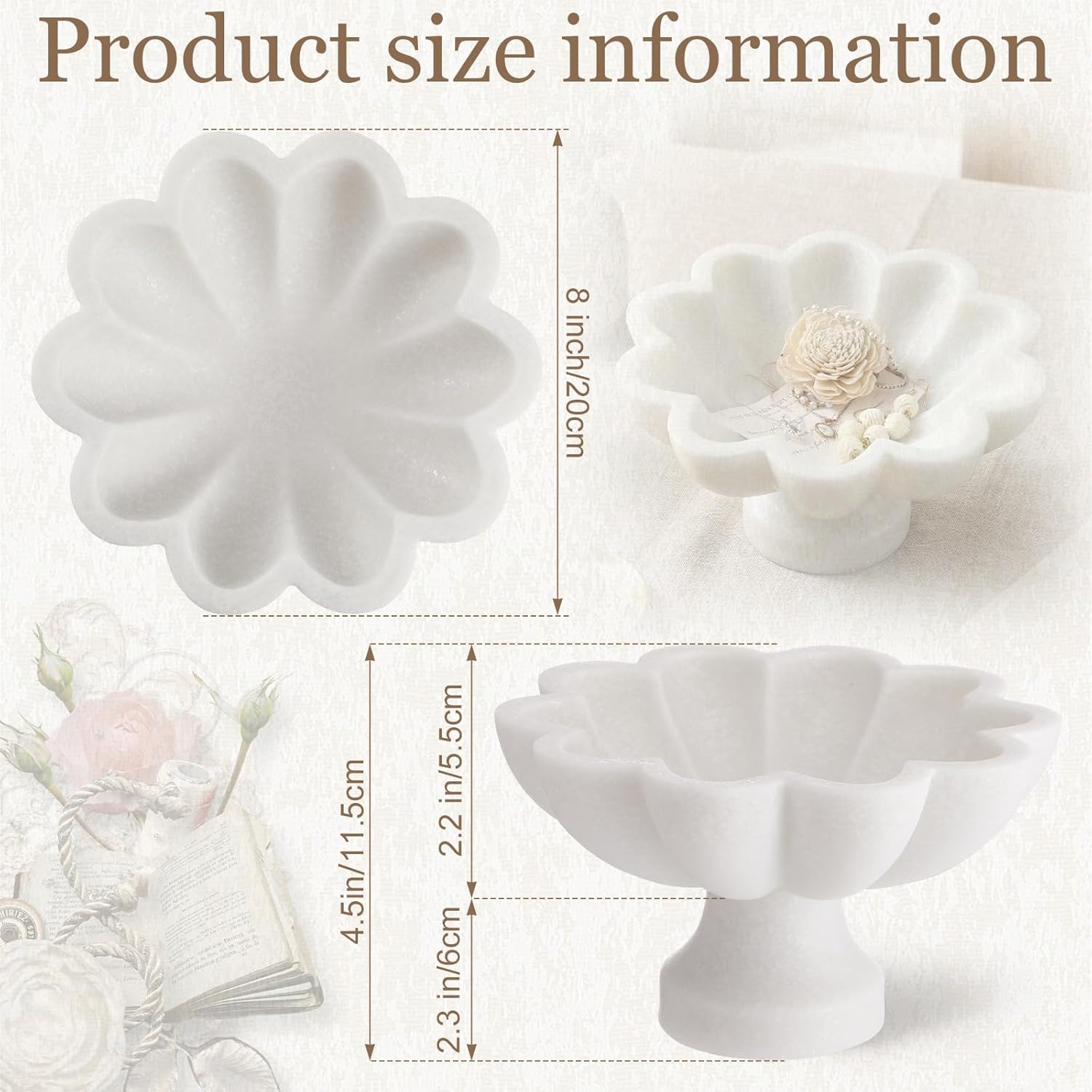 Decorative Scalloped Fluted Bowl / White / 8 Inch
