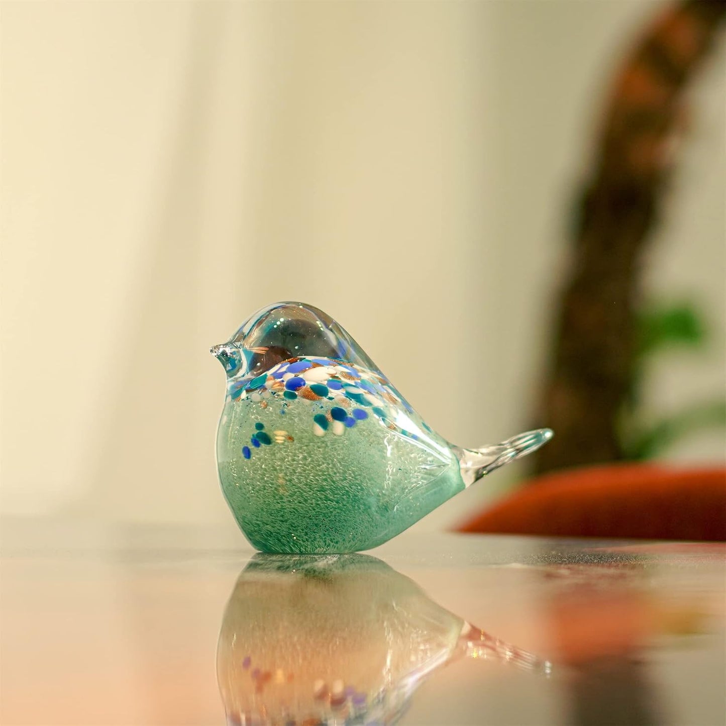 7" Big Handmade Glass Bird Figurines Blown Glass Bird Paper Weight Collectibles Art Animal / Blue