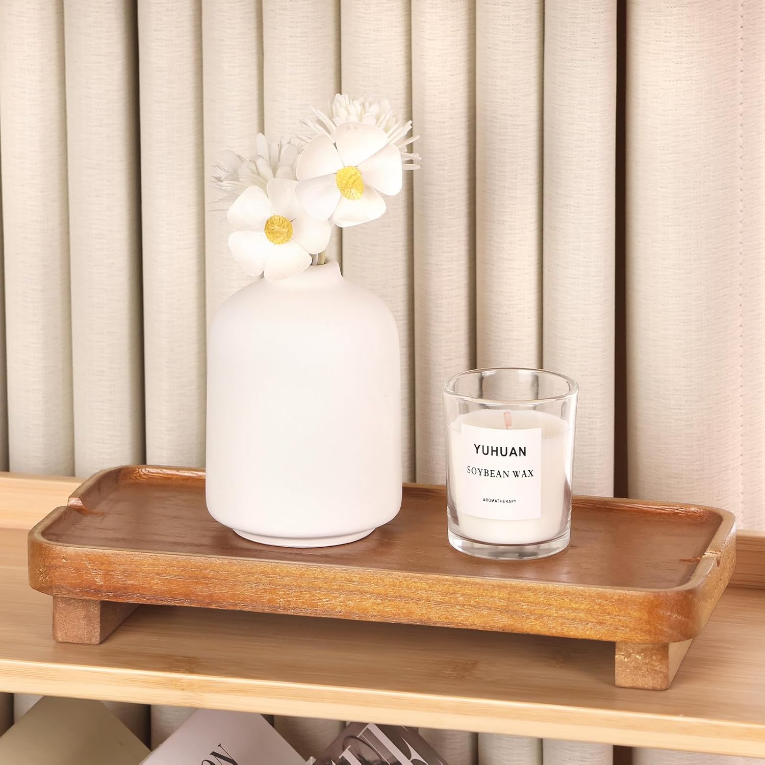 Wood Riser Small Decorative Tray Sink Soap Dish / Light Brown / 10 * 4.5 Inches / 4.5 Inch