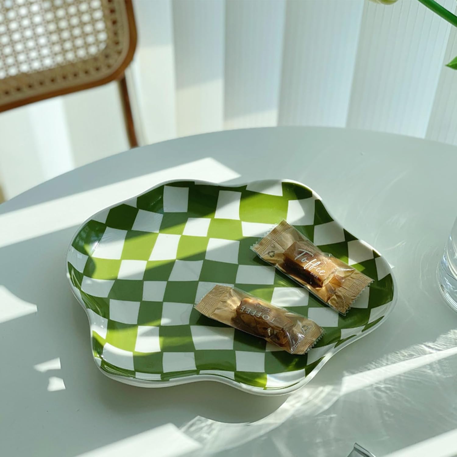 Ceramic checkered jewelry tray / Green