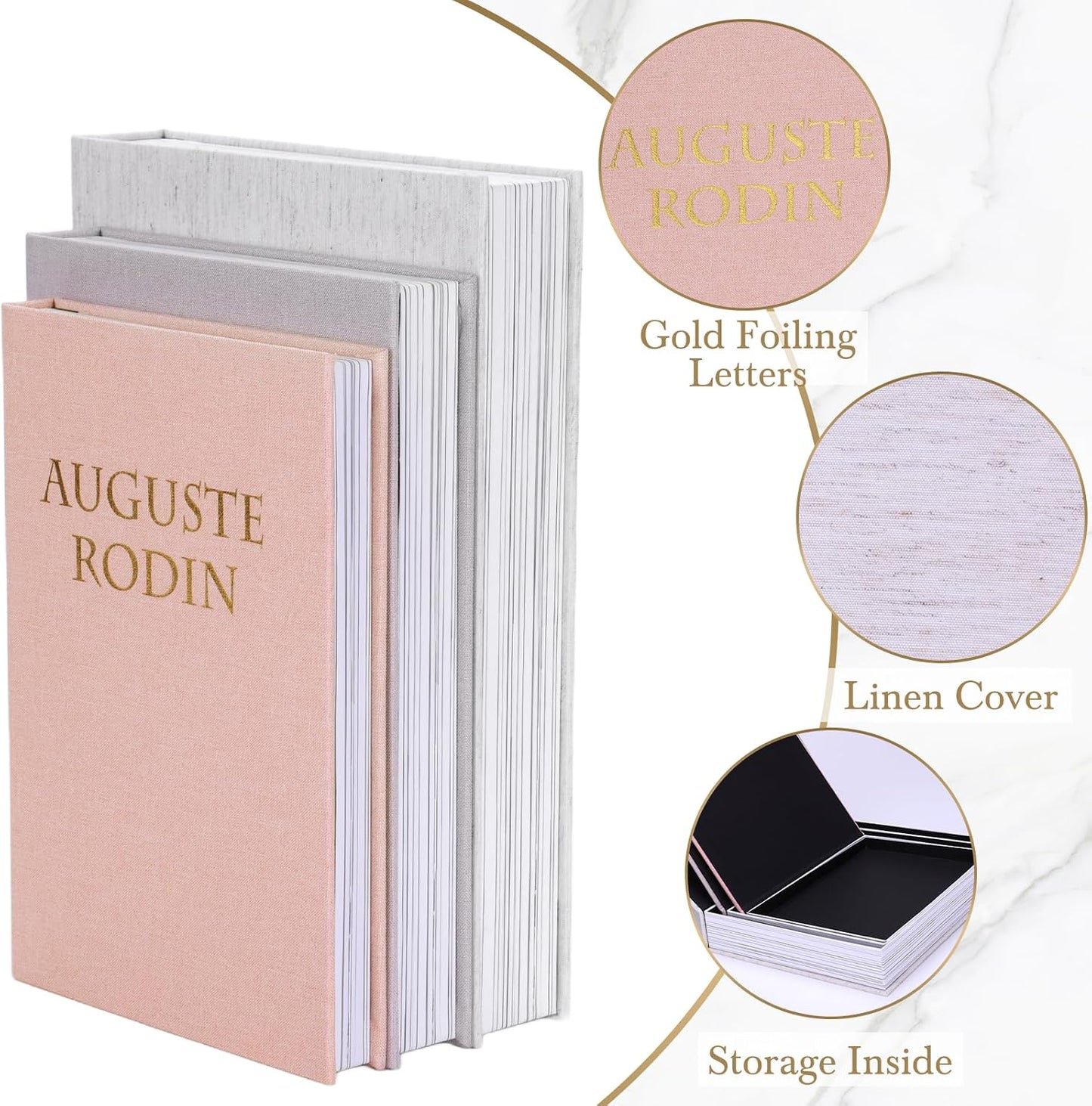 Linen Decorative Books / Linen & Ivory & Pink / Set of 3