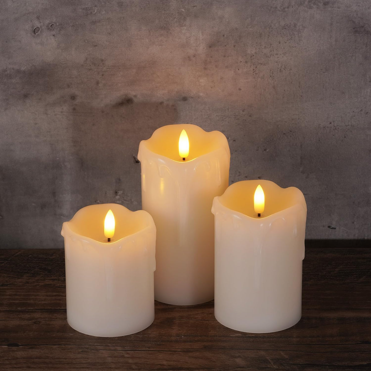 Homemory Dripping Wax Flameless LED Pillar Candles, Battery Operated with Remote Control and Timer, Set of 3, 5" H x 4"