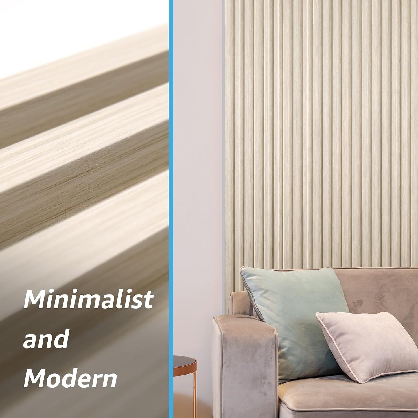Art3d 96" x 6" WPC Slat Wall Paneling for Interior Decor, 8-Pack, White Ash | Fluted Design, Durable, Moisture