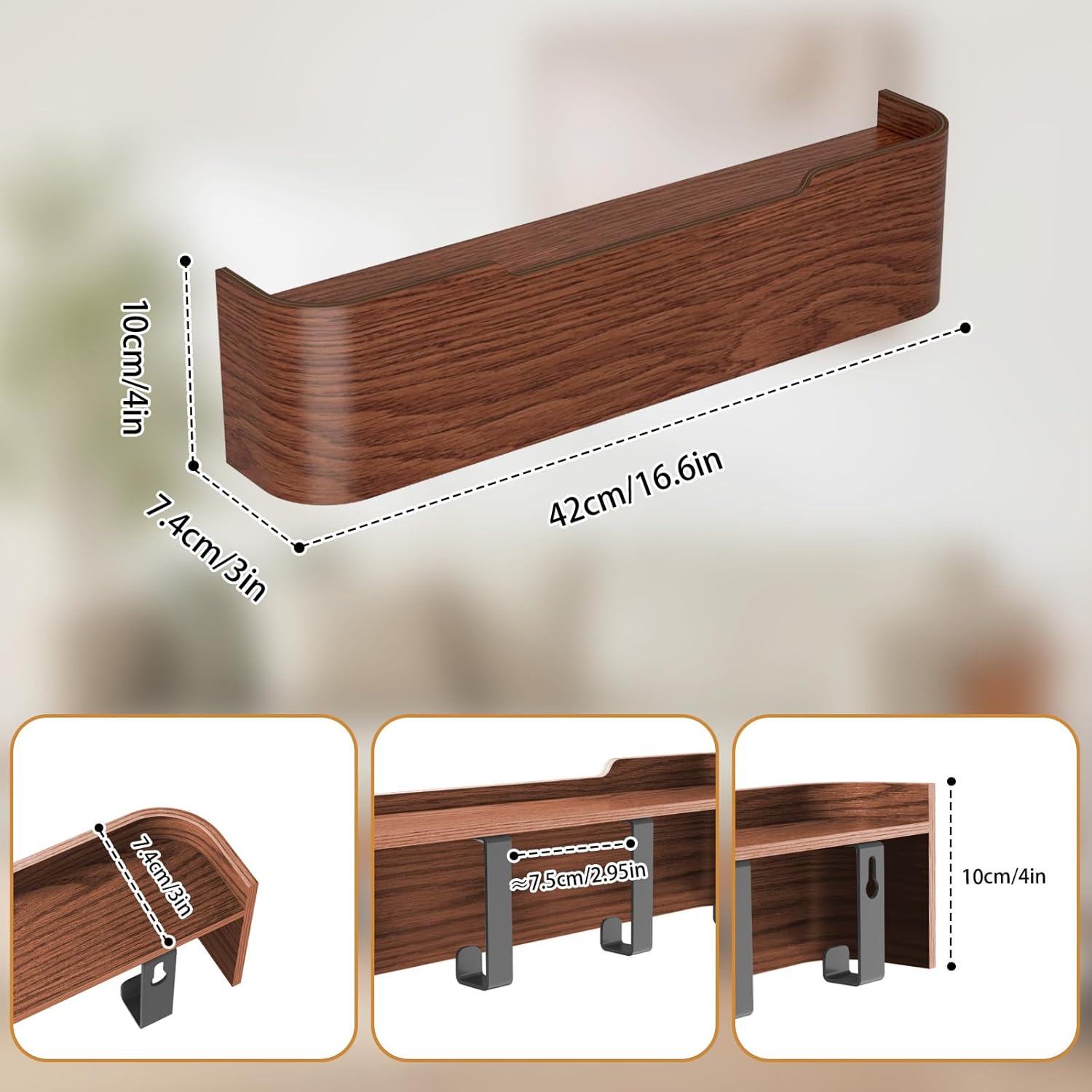 Wooden Entryway Organizer / Walnut / 4 Hooks