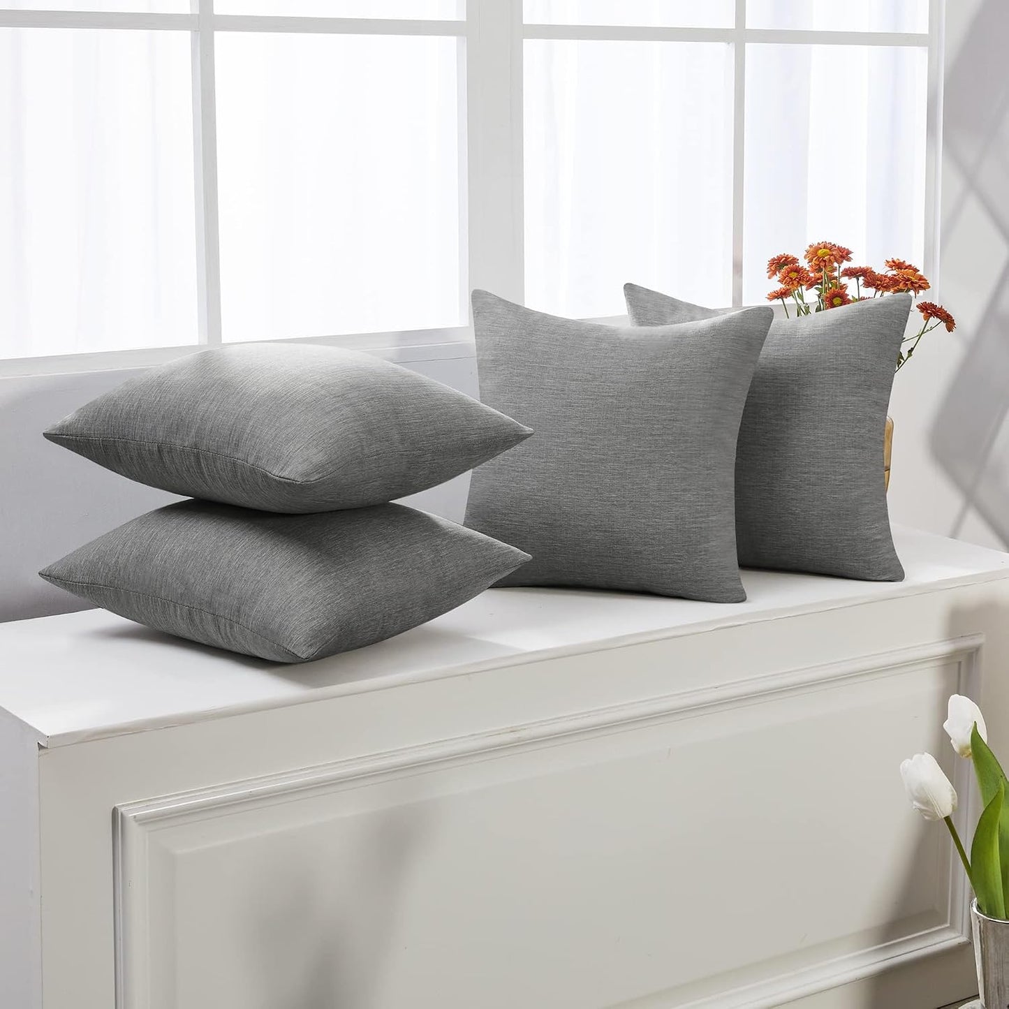 Deconovo Soft Cushion Covers Pillow Covers Faux Linen Pillow Covers / 18 x 18 / Grey / Set of 4