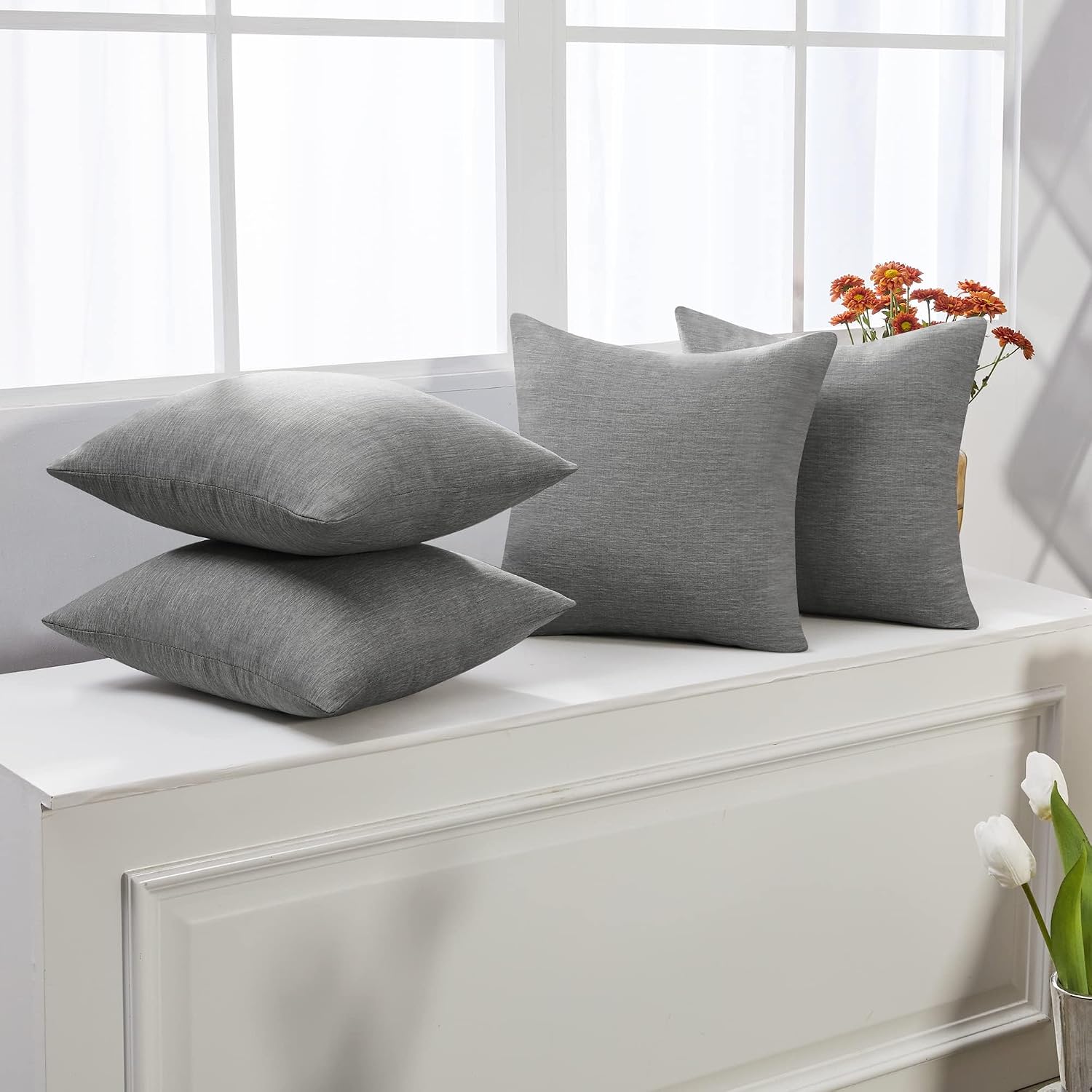 Deconovo Soft Cushion Covers Pillow Covers Faux Linen Pillow Covers / 18 x 18 / Grey / Set of 4