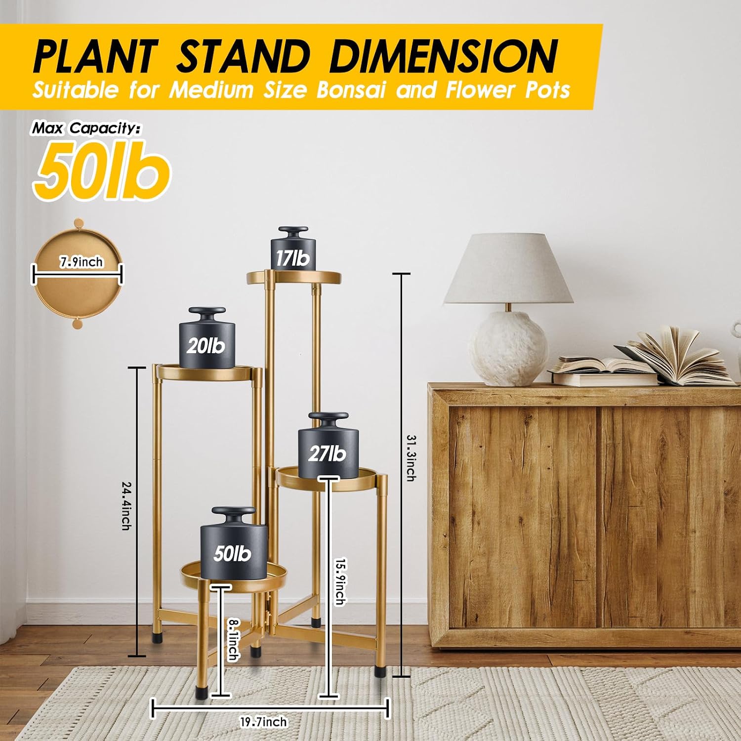 4 Tier Plant Stand Indoor Outdoor, 31 Inch Tall Metal Plant Shelf Waterproof, Plant Holder with Folding Design For