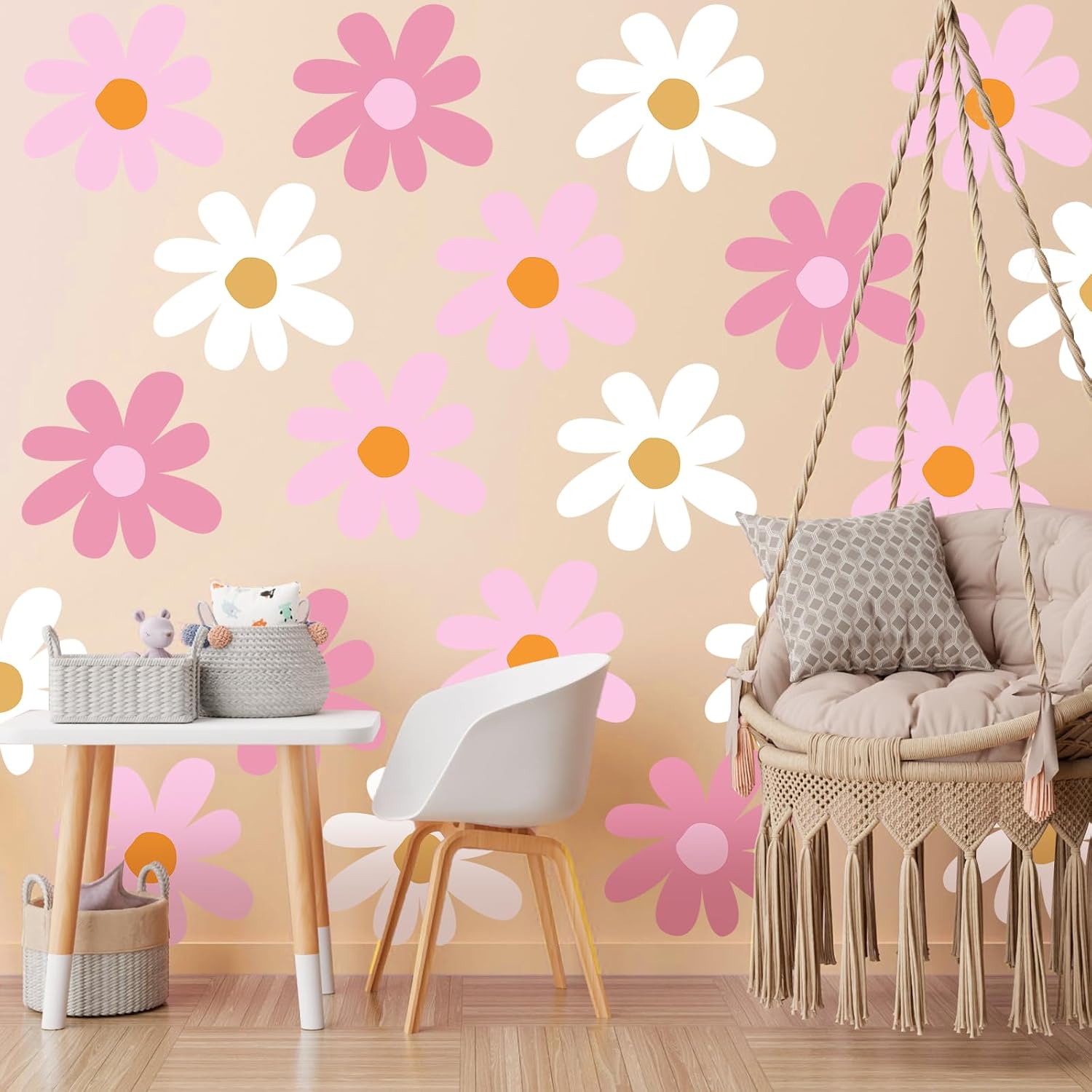 12 Sheet Daisy Wall Sticker Decal Removable Daisy Bedroom / Delicate Style / Classic Color / Pink