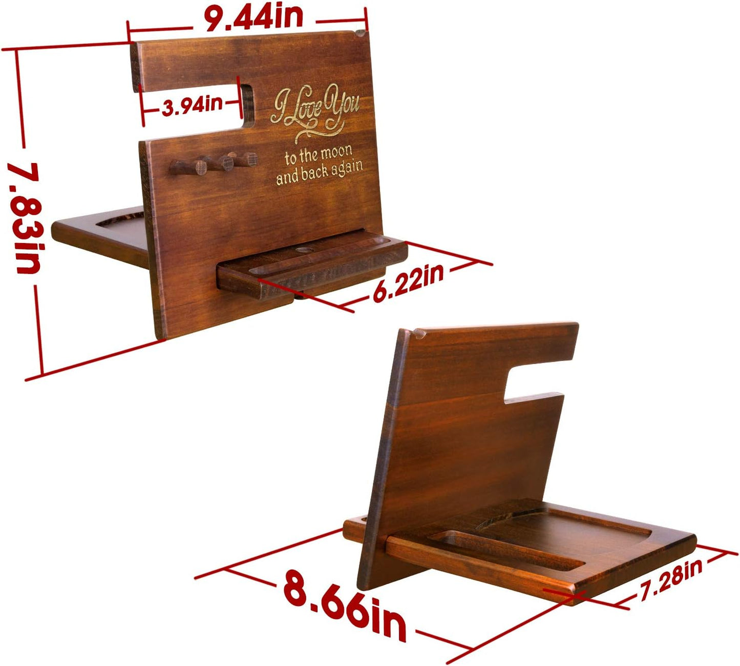 Gifts for Him Anniversary - Wood Phone Docking Station for Men Personalized - Hooks Key Holder Wallet Stand Watch