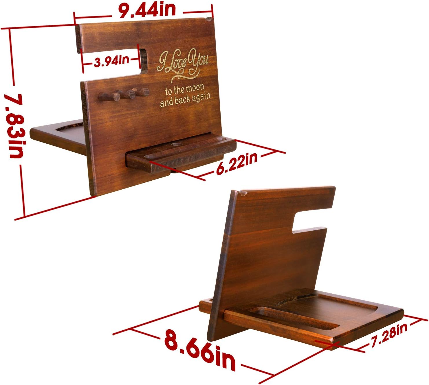 Gifts for Him Anniversary - Wood Phone Docking Station for Men Personalized - Hooks Key Holder Wallet Stand Watch