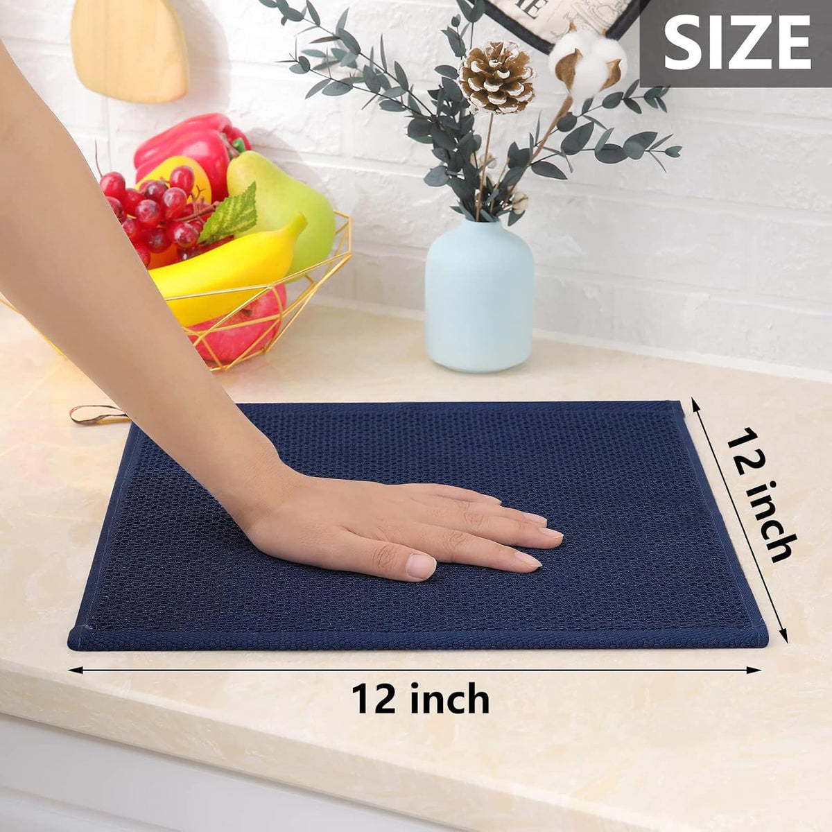 Homaxy 100% Cotton Waffle Weave Kitchen Dish Cloths 8-Pack, Dark Navy | 12 x 12 Inches, Ultra Soft Absorbent Dish