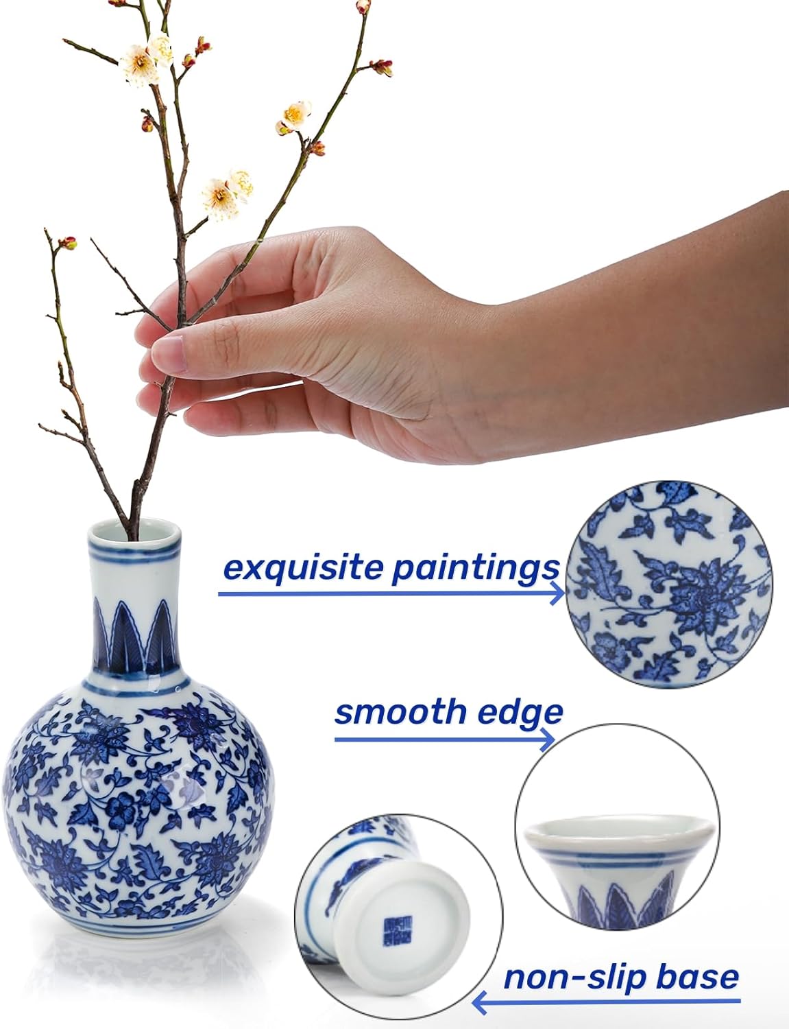 Tall Mini Vintage Vases / Blue / 5.5 Inch / Set of 3