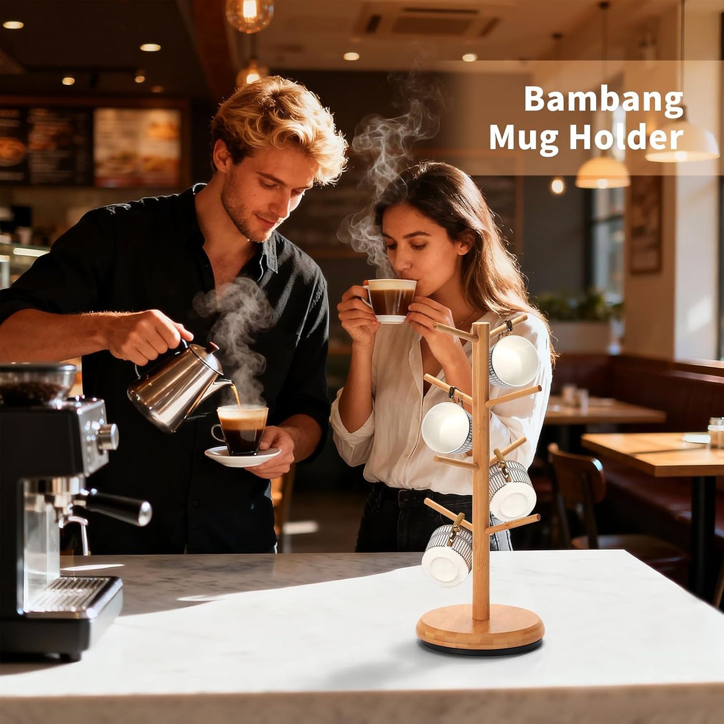 BAMBANG Mug Holder, 360° Rotating Mug Tree Holds 8 Coffee Cups, Space Saving Mug Rack with Stable Base for Kitchen