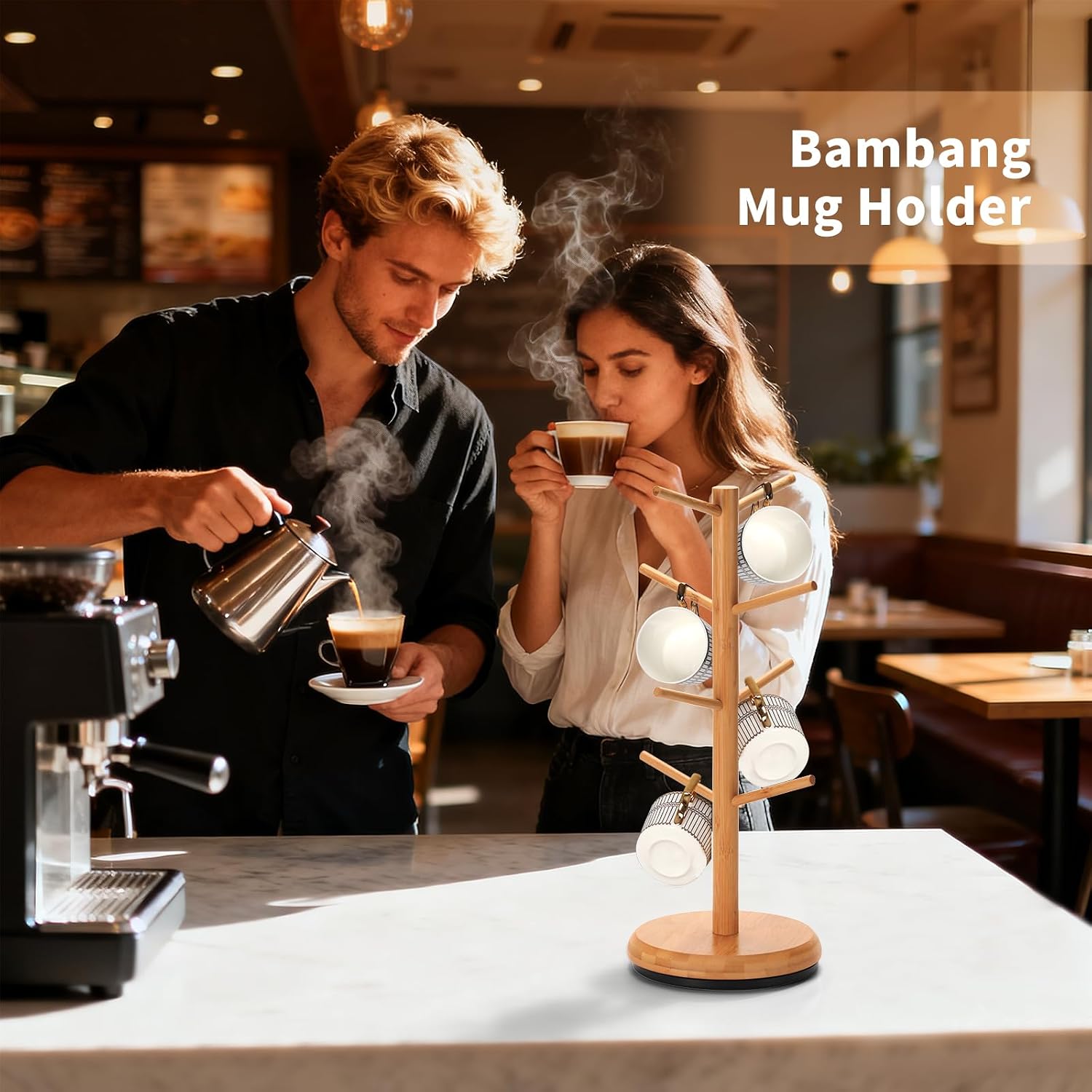 BAMBANG Mug Holder, 360° Rotating Mug Tree Holds 8 Coffee Cups, Space Saving Mug Rack with Stable Base for Kitchen