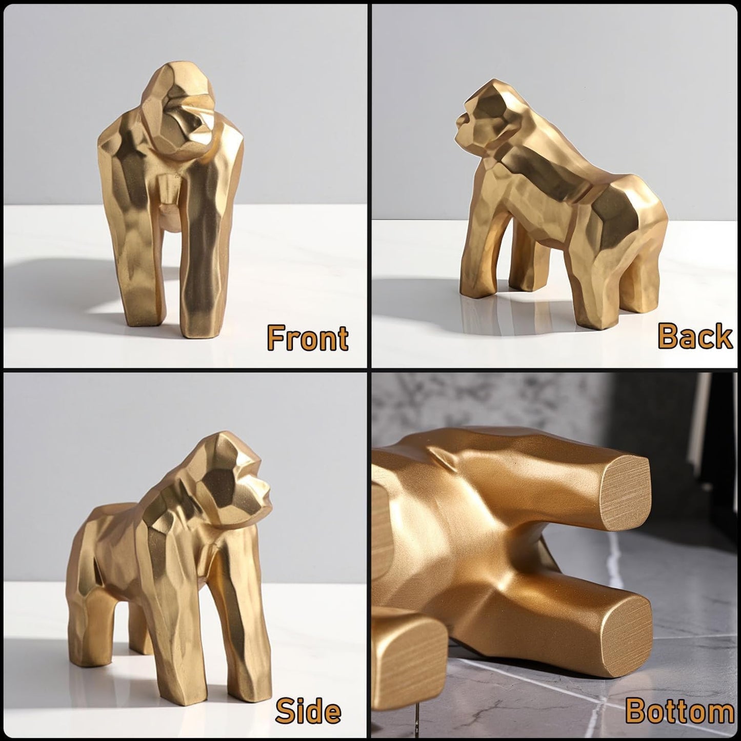 Golden Gorilla Statue / Abstract Art Resin Sculpture