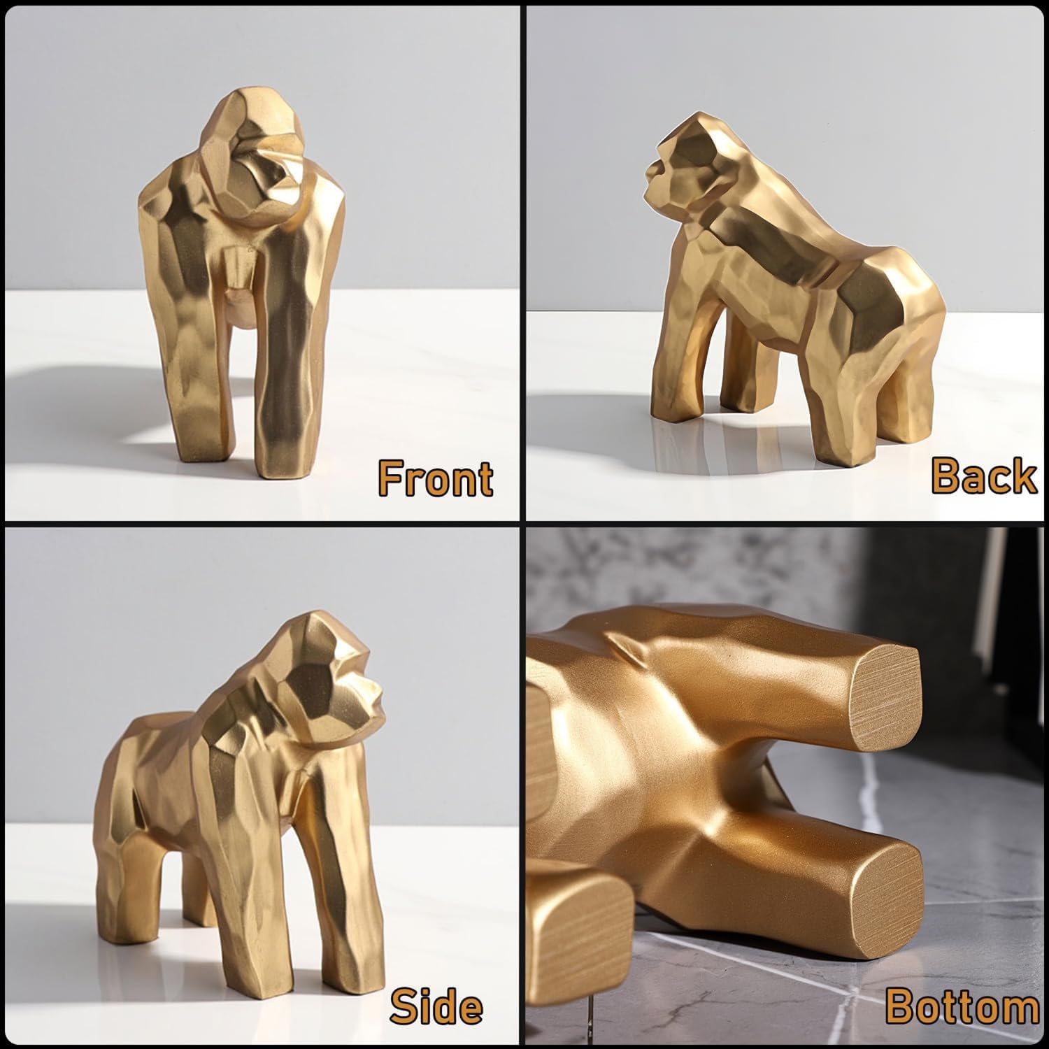 Golden Gorilla Statue / Abstract Art Resin Sculpture