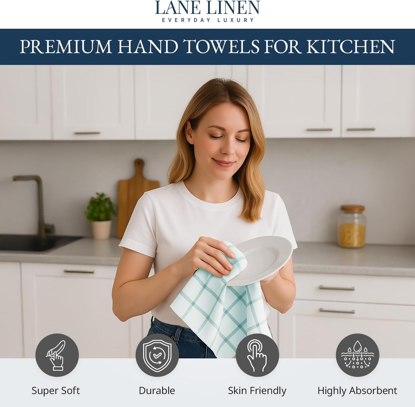 LANE LINEN Kitchen Towels & Dishcloths Set of 12-100% Cotton, Quick-Drying 18” x 28” Absorbent Dish & Tea Towels, Soft