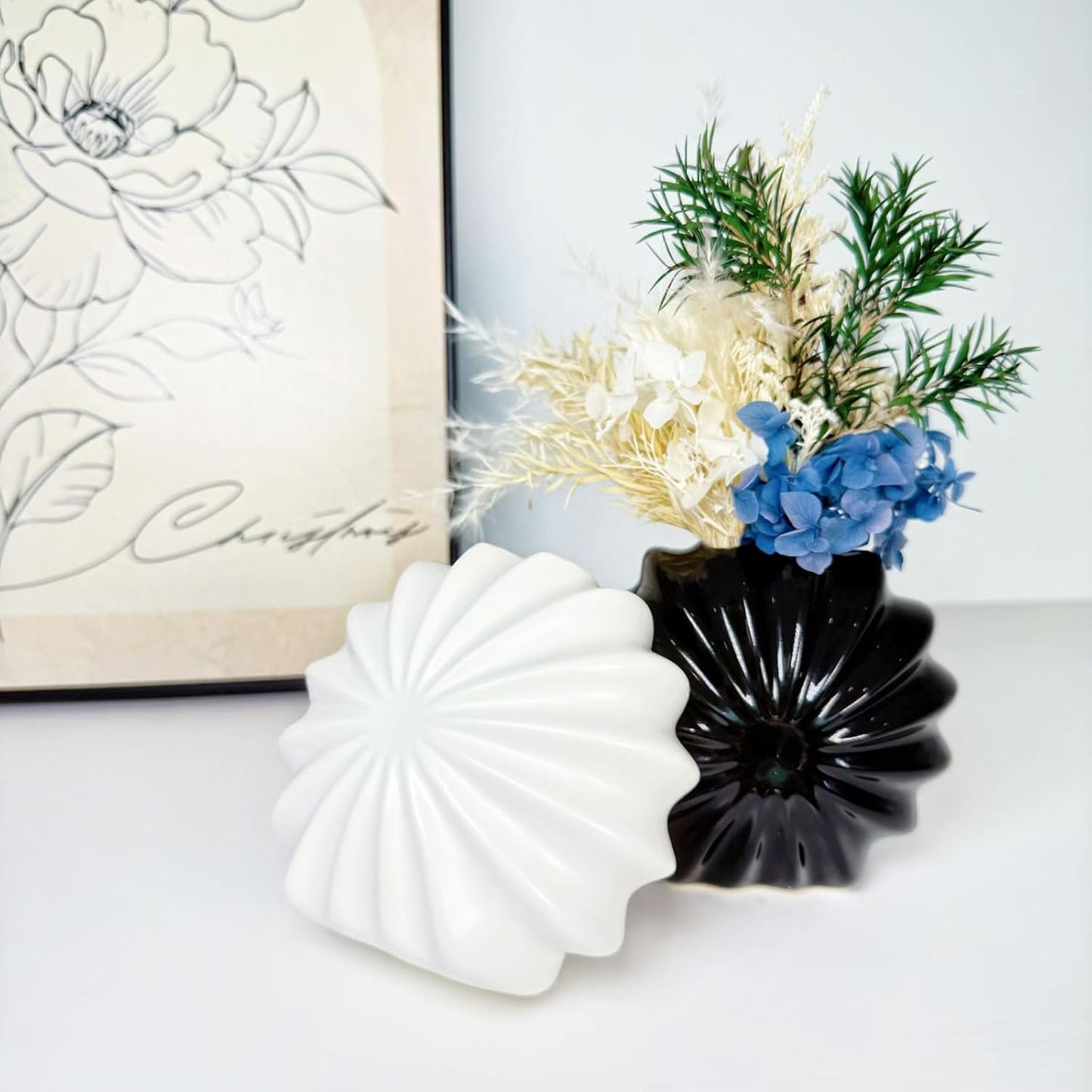 White Ceramic Vase / Style B / Black / Set of 2