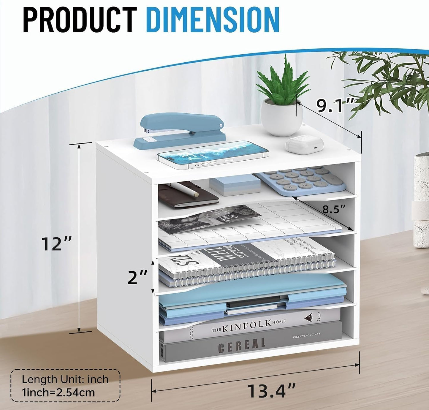 5-Tier Paper Organizer for Desk, Adjustable Mail Organizer, White | 5-Tier Paper Organizer and Mail Organizer for Desk