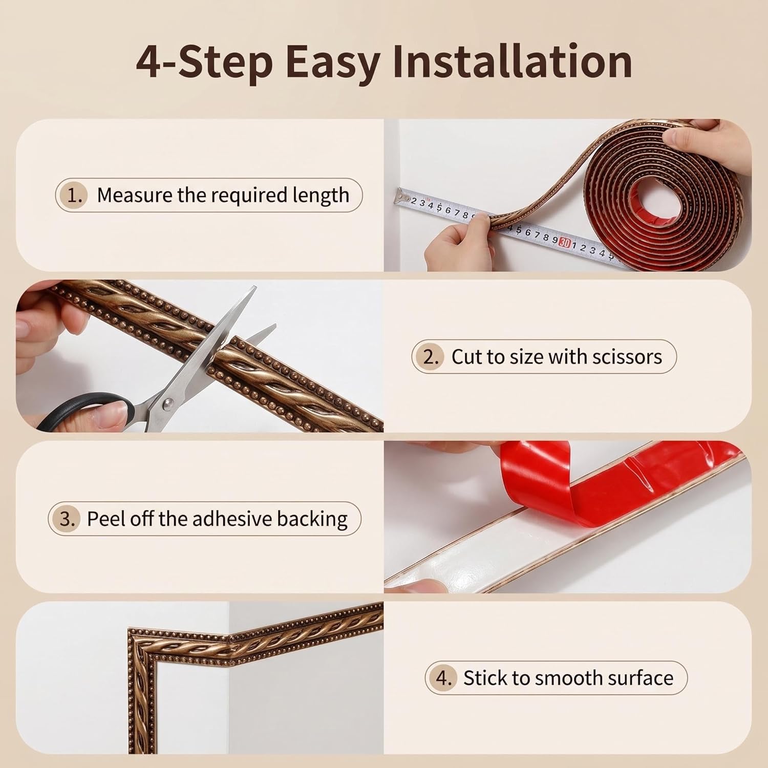 Self Adhesive Peel and Stick Molding Ceiling Molding / Brass