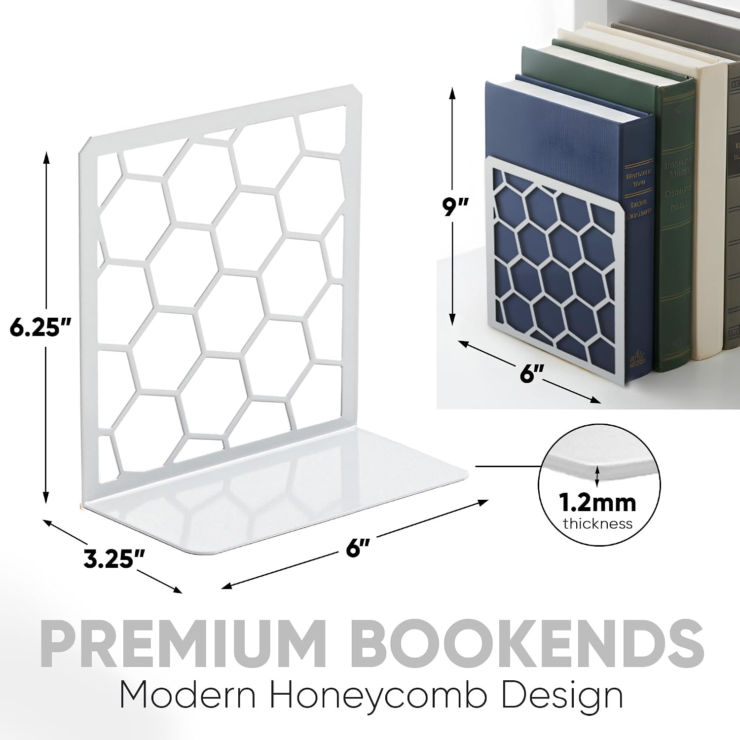 Geometric Honeycomb Metal Bookends / Gray / 1 Pair
